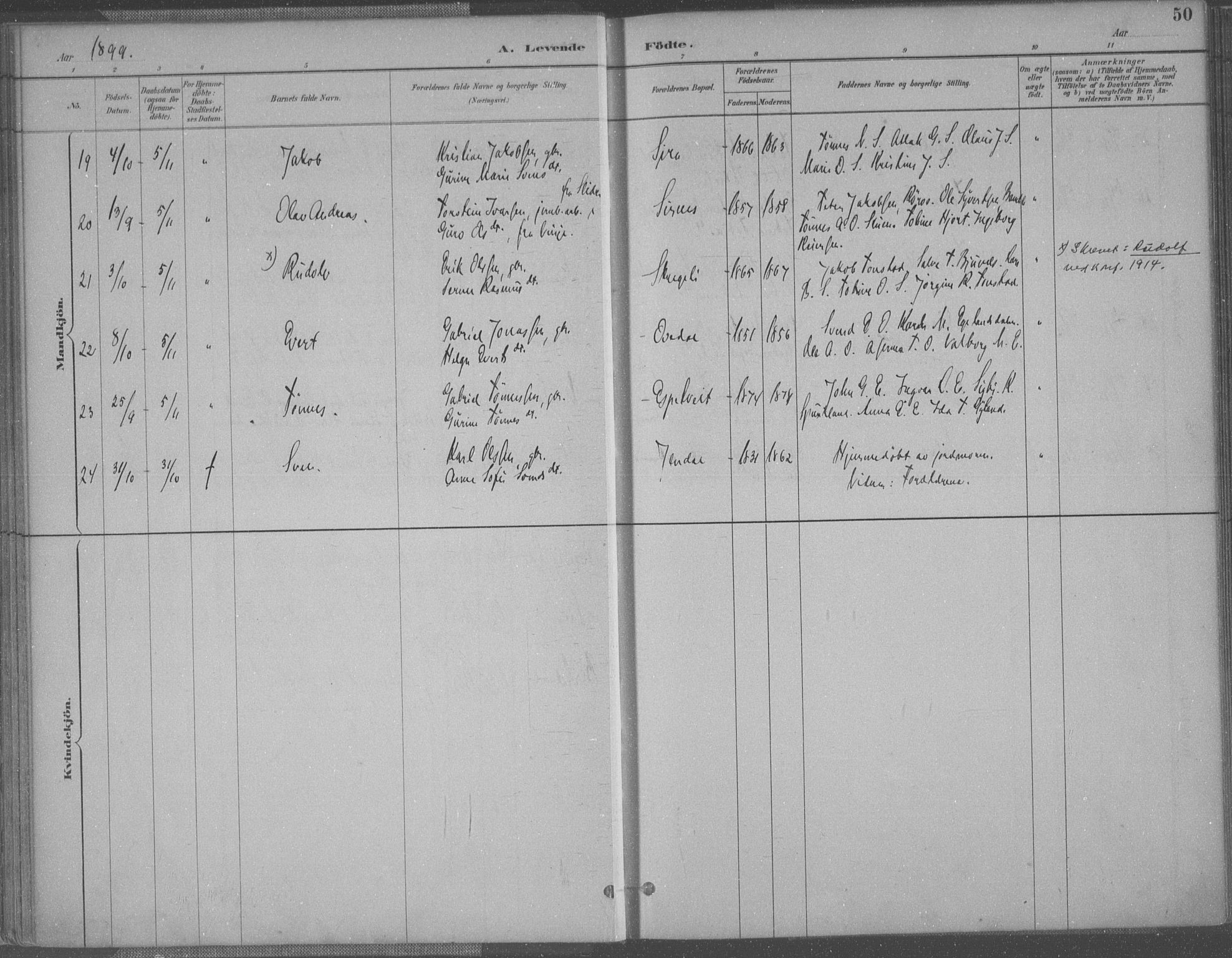 Bakke sokneprestkontor, AV/SAK-1111-0002/F/Fa/Faa/L0008: Parish register (official) no. A 8, 1887-1911, p. 50