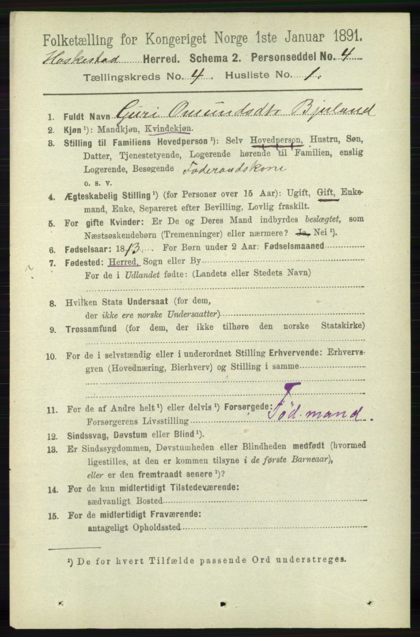 RA, 1891 census for 1113 Heskestad, 1891, p. 545