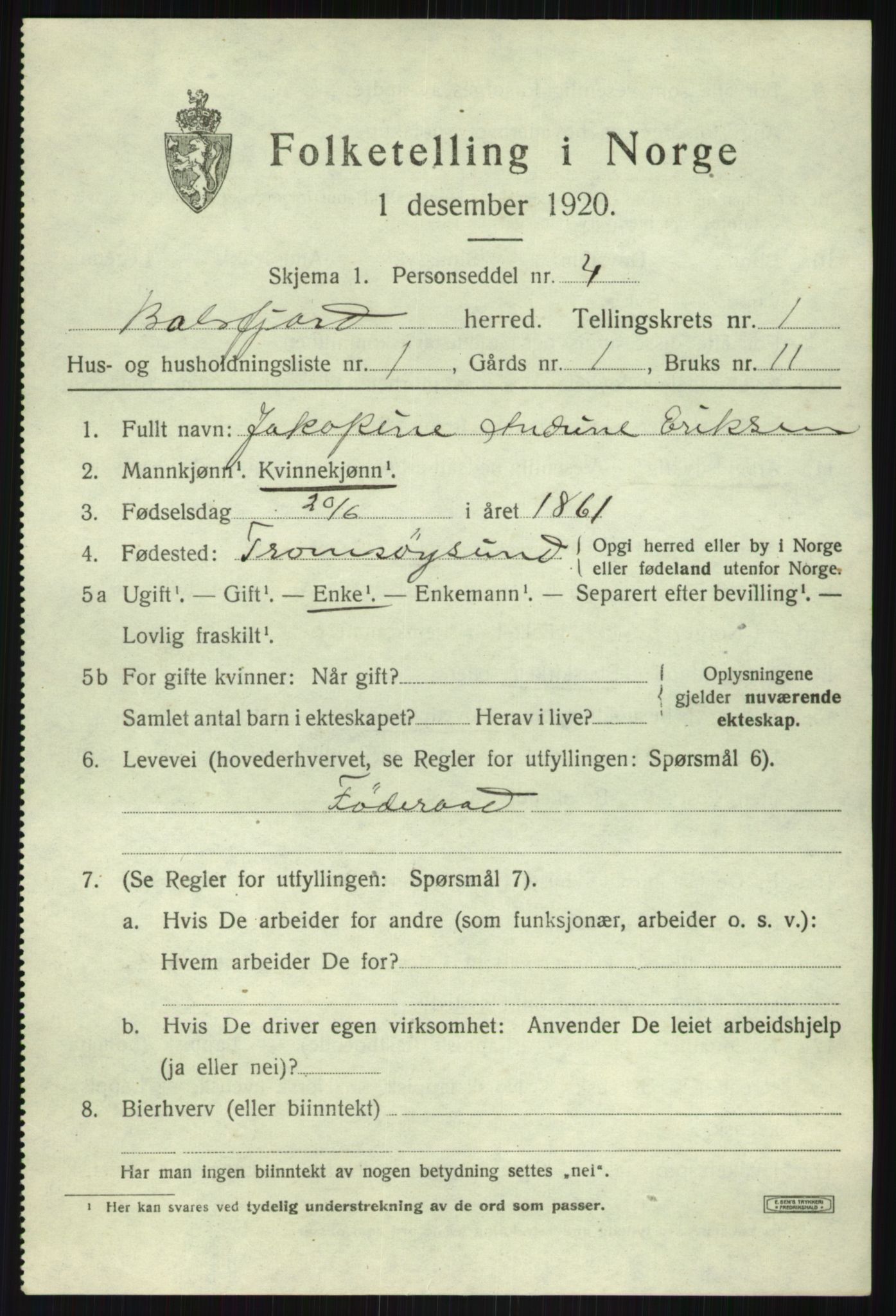 SATØ, 1920 census for Balsfjord, 1920, p. 1204