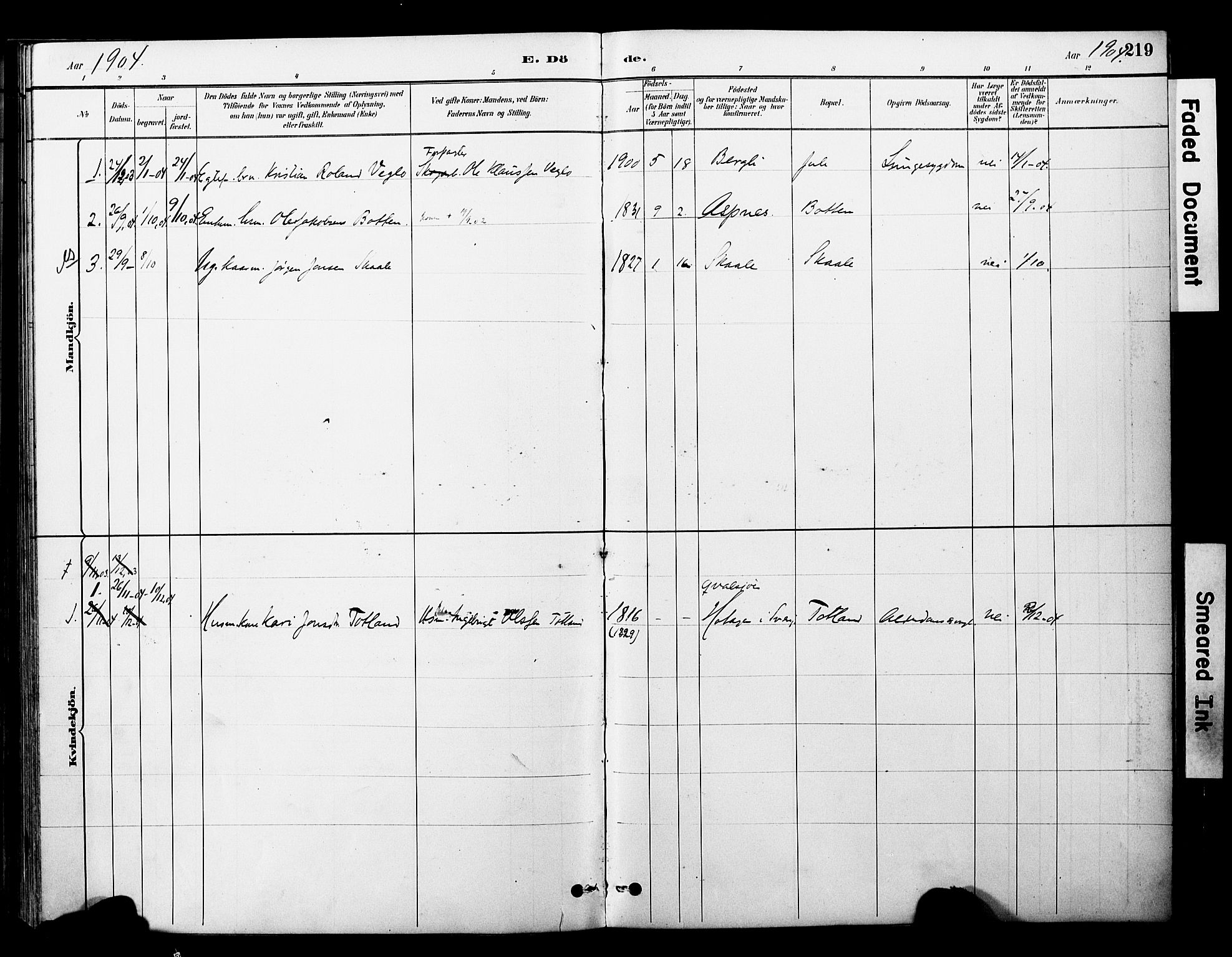 Ministerialprotokoller, klokkerbøker og fødselsregistre - Nord-Trøndelag, SAT/A-1458/757/L0505: Parish register (official) no. 757A01, 1882-1904, p. 219