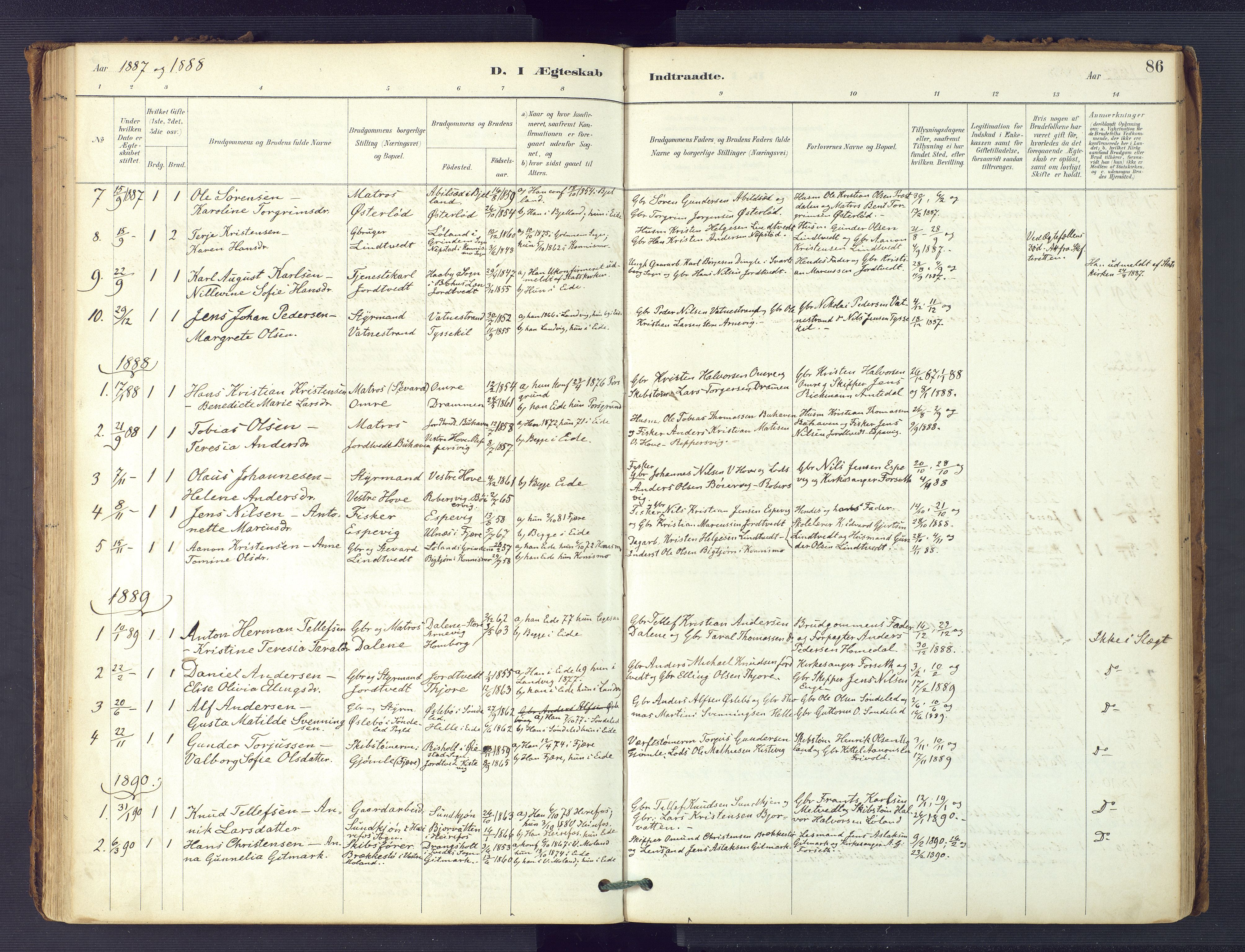 Hommedal sokneprestkontor, AV/SAK-1111-0023/F/Fa/Faa/L0003: Parish register (official) no. A 3, 1885-1916, p. 86