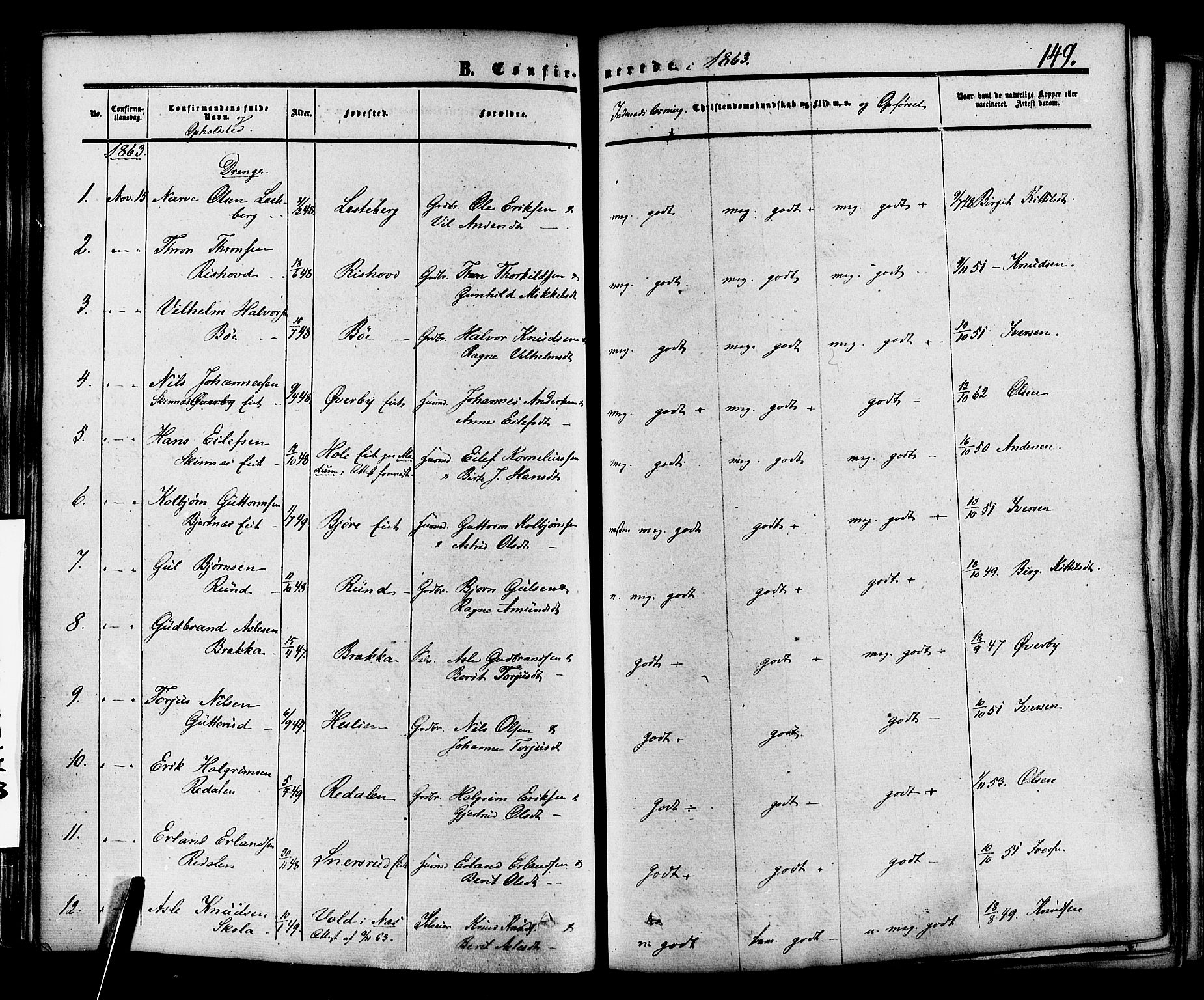 Krødsherad kirkebøker, SAKO/A-19/F/Fa/L0003: Parish register (official) no. 3, 1851-1872, p. 149