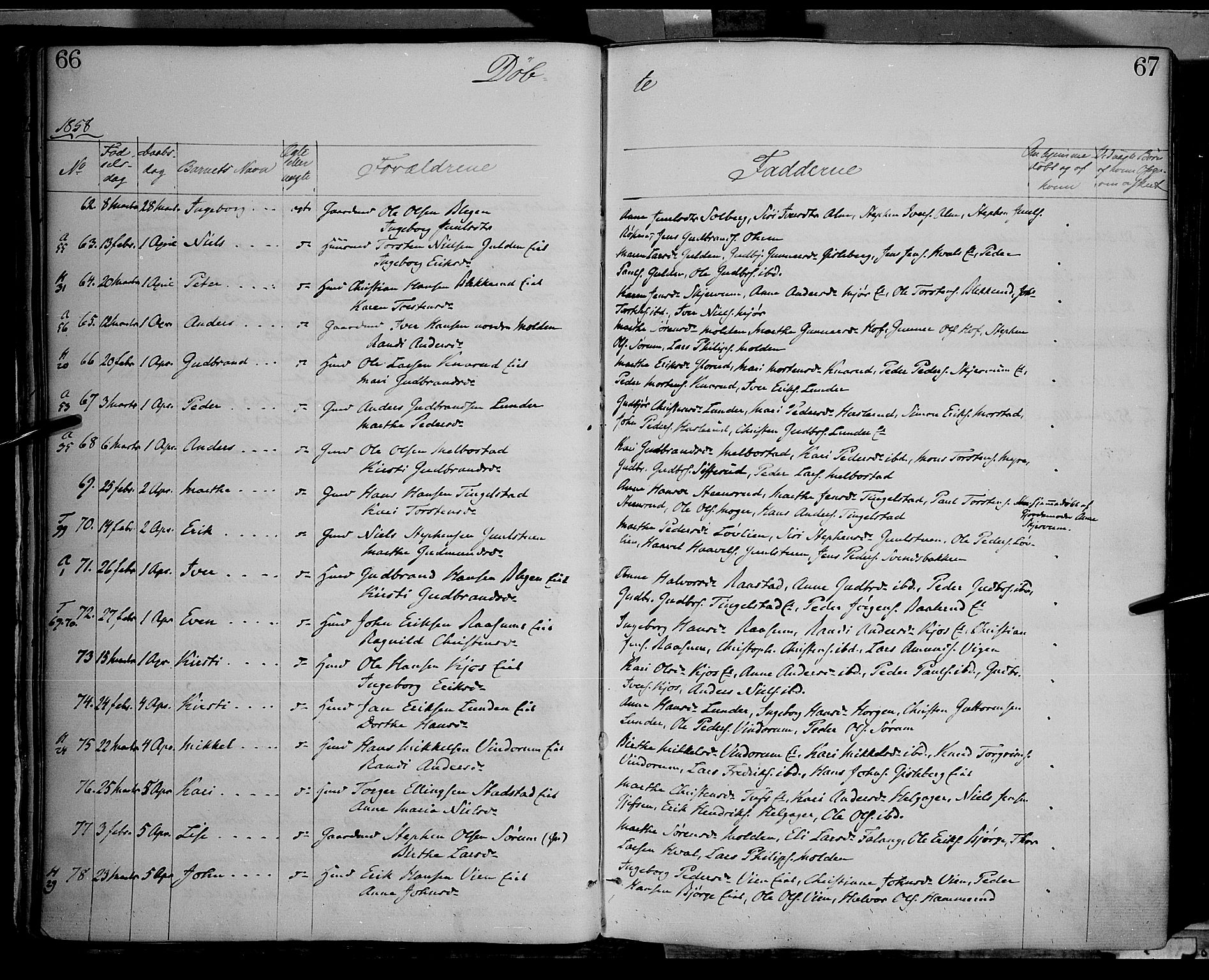 Gran prestekontor, AV/SAH-PREST-112/H/Ha/Haa/L0012: Parish register (official) no. 12, 1856-1874, p. 66-67