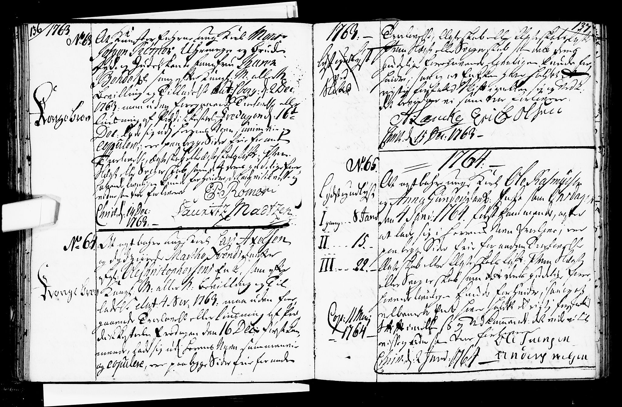 Oslo domkirke Kirkebøker, SAO/A-10752/L/La/L0008: Best man's statements no. 8, 1759-1769, p. 136-137