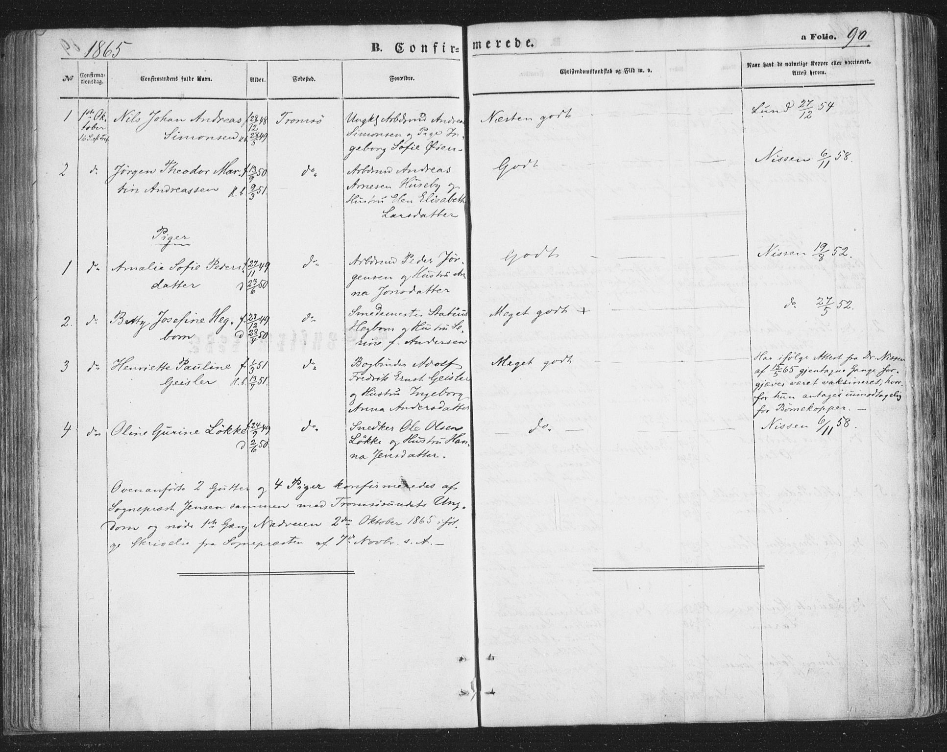 Tromsø sokneprestkontor/stiftsprosti/domprosti, AV/SATØ-S-1343/G/Ga/L0012kirke: Parish register (official) no. 12, 1865-1871, p. 90