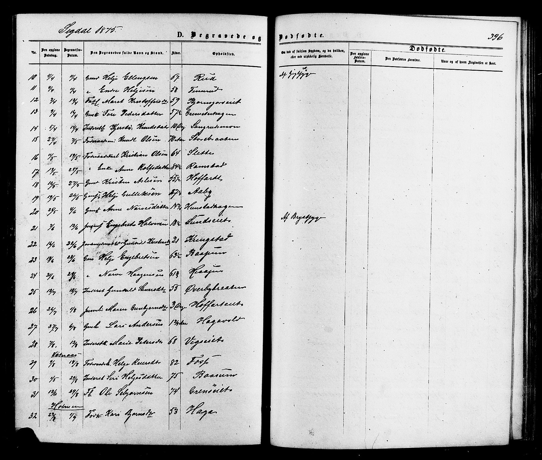 Sigdal kirkebøker, AV/SAKO-A-245/F/Fa/L0010: Parish register (official) no. I 10 /1, 1872-1878, p. 396