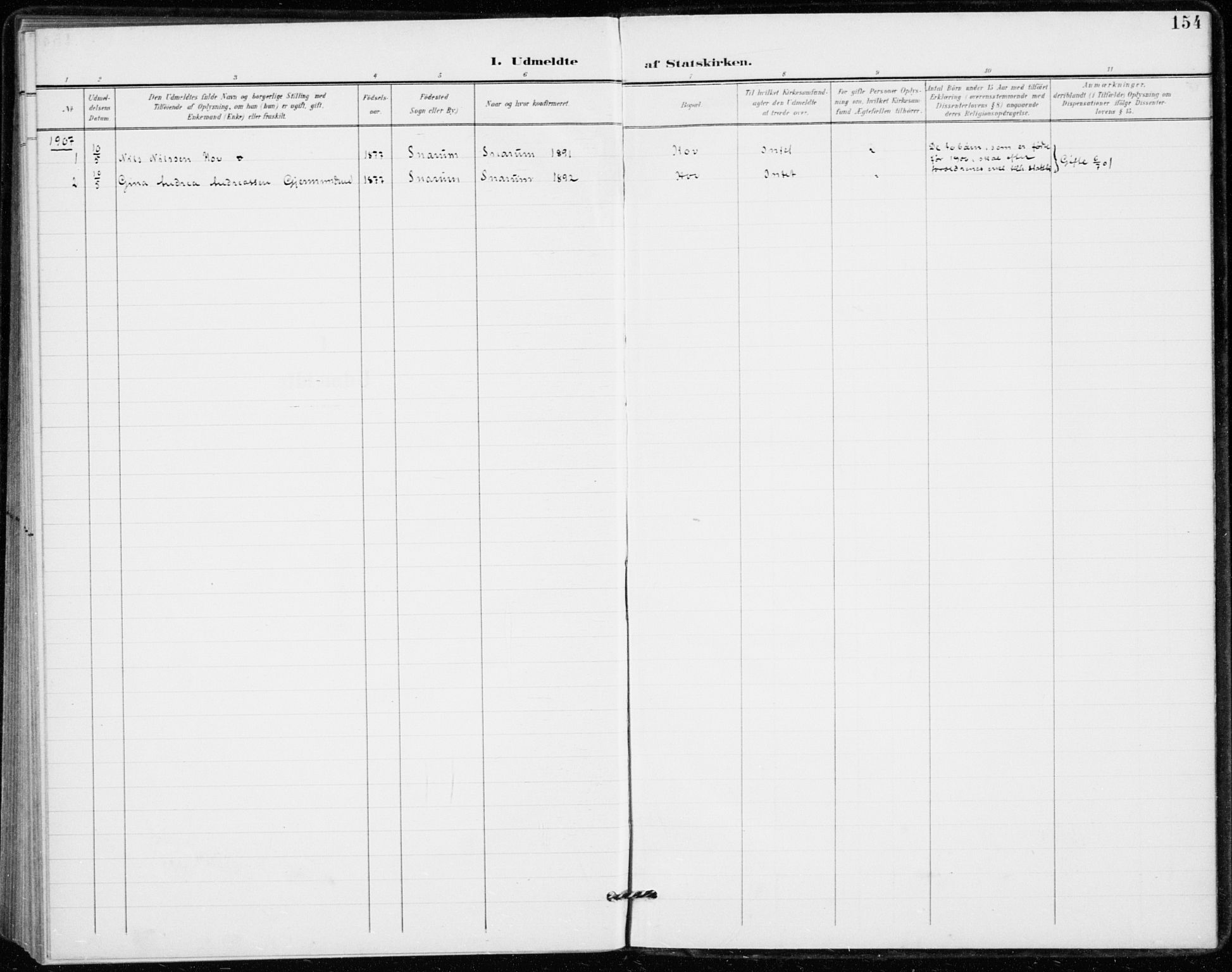 Modum kirkebøker, SAKO/A-234/F/Fa/L0020: Parish register (official) no. 20, 1900-1917, p. 154