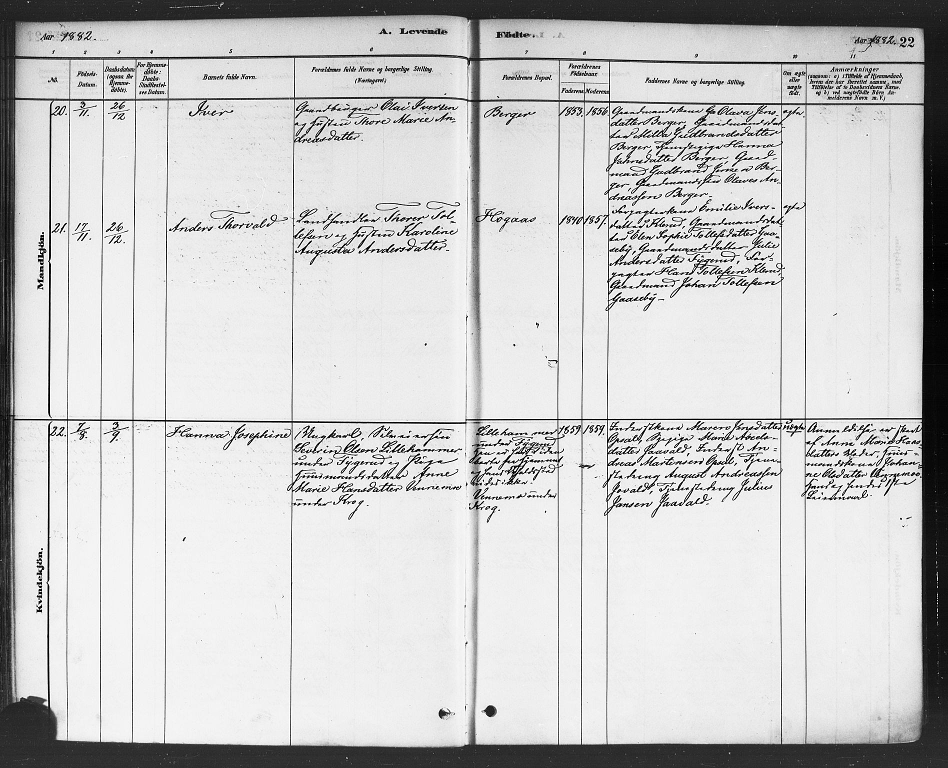 Rødenes prestekontor Kirkebøker, SAO/A-2005/F/Fa/L0009: Parish register (official) no. I 9, 1880-1889, p. 22