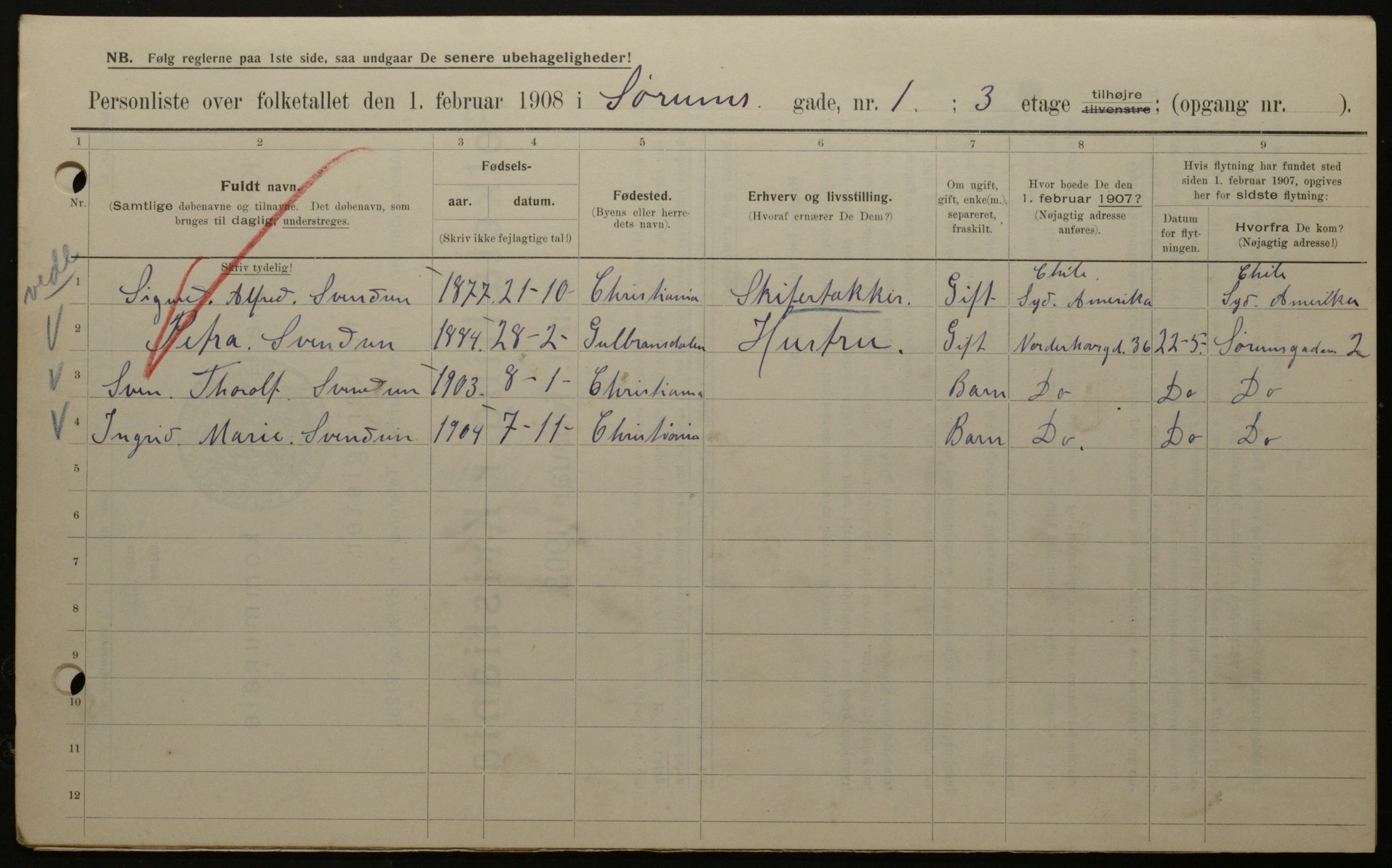 OBA, Municipal Census 1908 for Kristiania, 1908, p. 96061