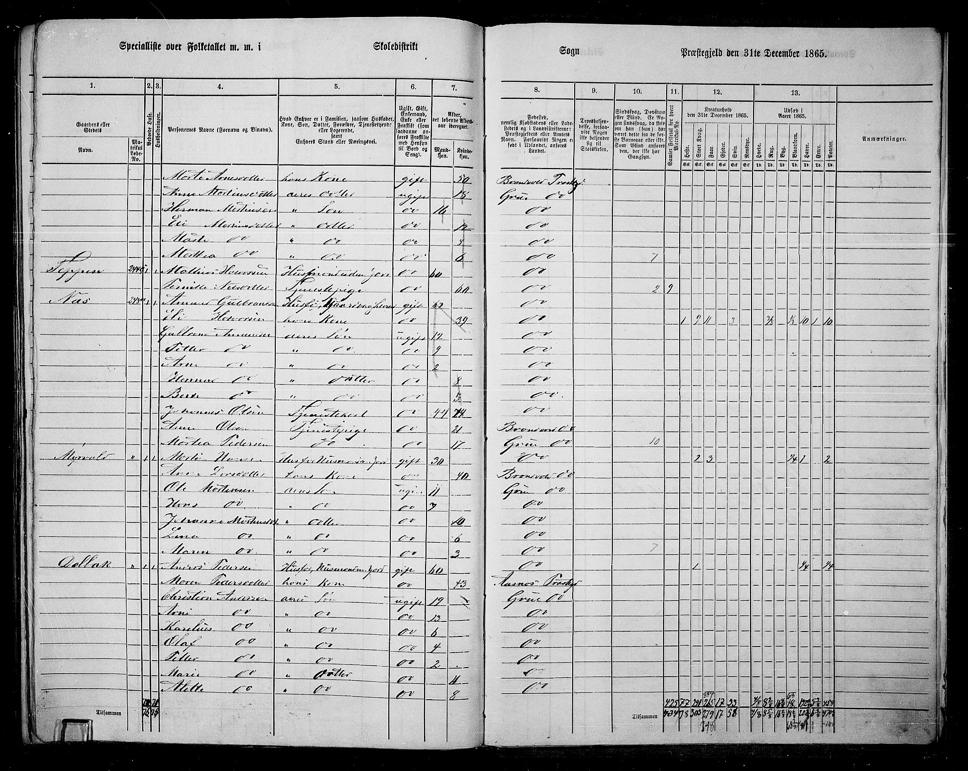 RA, 1865 census for Grue, 1865, p. 308