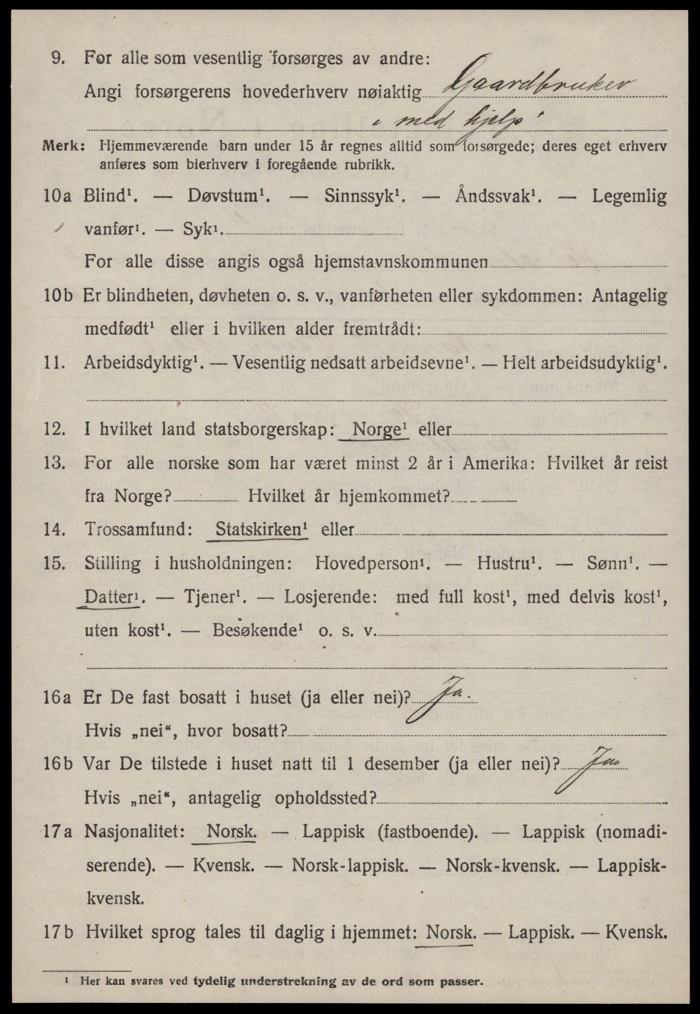 SAT, 1920 census for Leinstrand, 1920, p. 3810