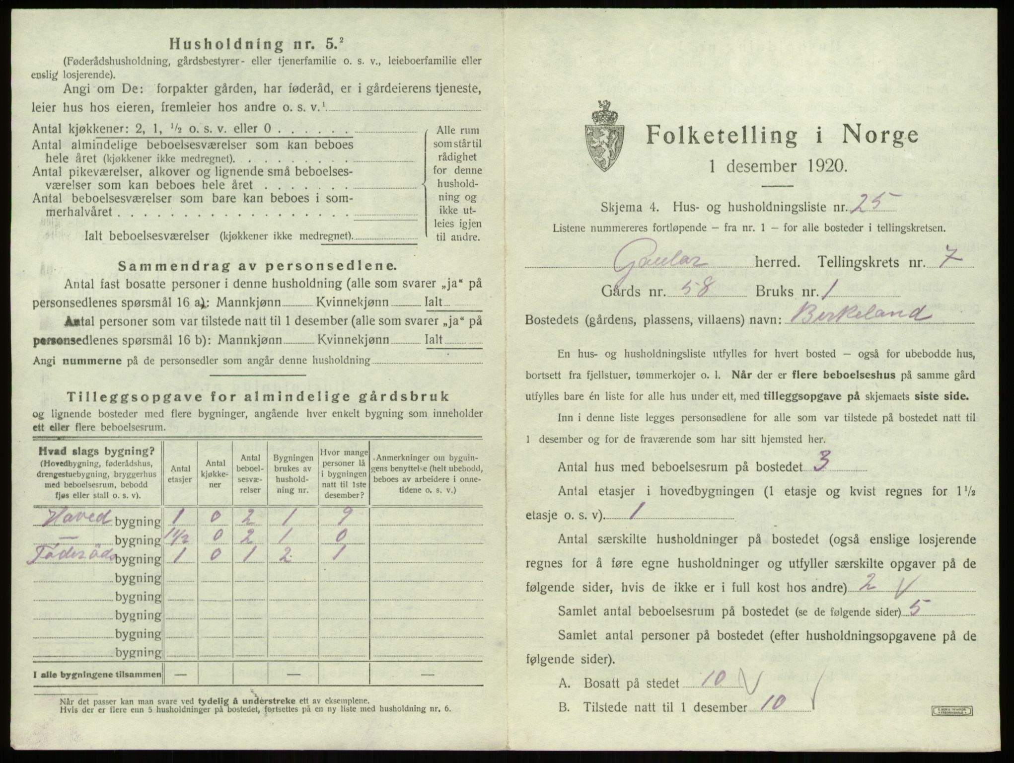 SAB, 1920 census for Gaular, 1920, p. 522