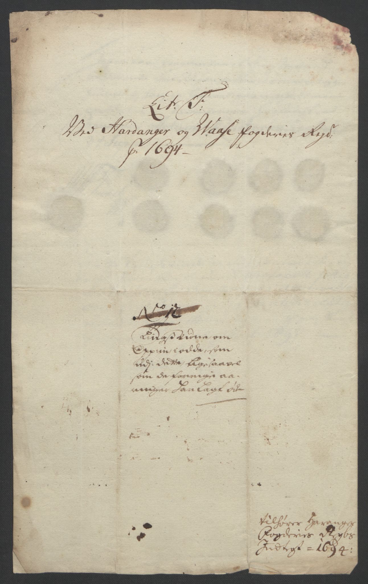 Rentekammeret inntil 1814, Reviderte regnskaper, Fogderegnskap, RA/EA-4092/R48/L2975: Fogderegnskap Sunnhordland og Hardanger, 1694, p. 324
