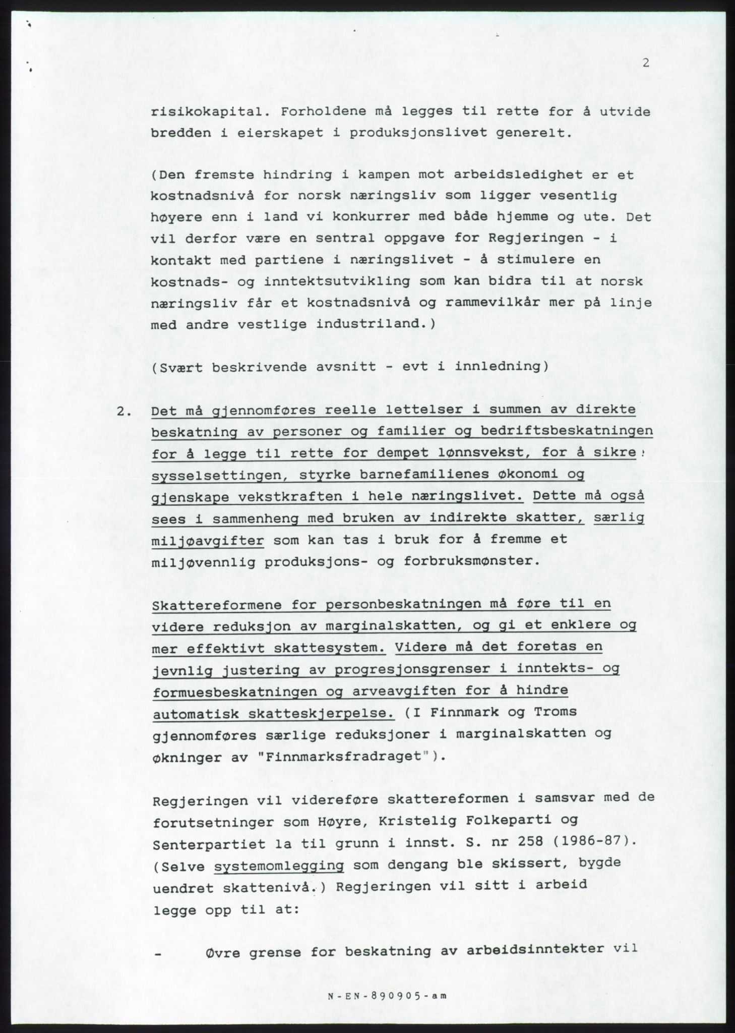 Forhandlingsmøtene 1989 mellom Høyre, KrF og Senterpartiet om dannelse av regjering, AV/RA-PA-0697/A/L0001: Forhandlingsprotokoll med vedlegg, 1989, p. 200