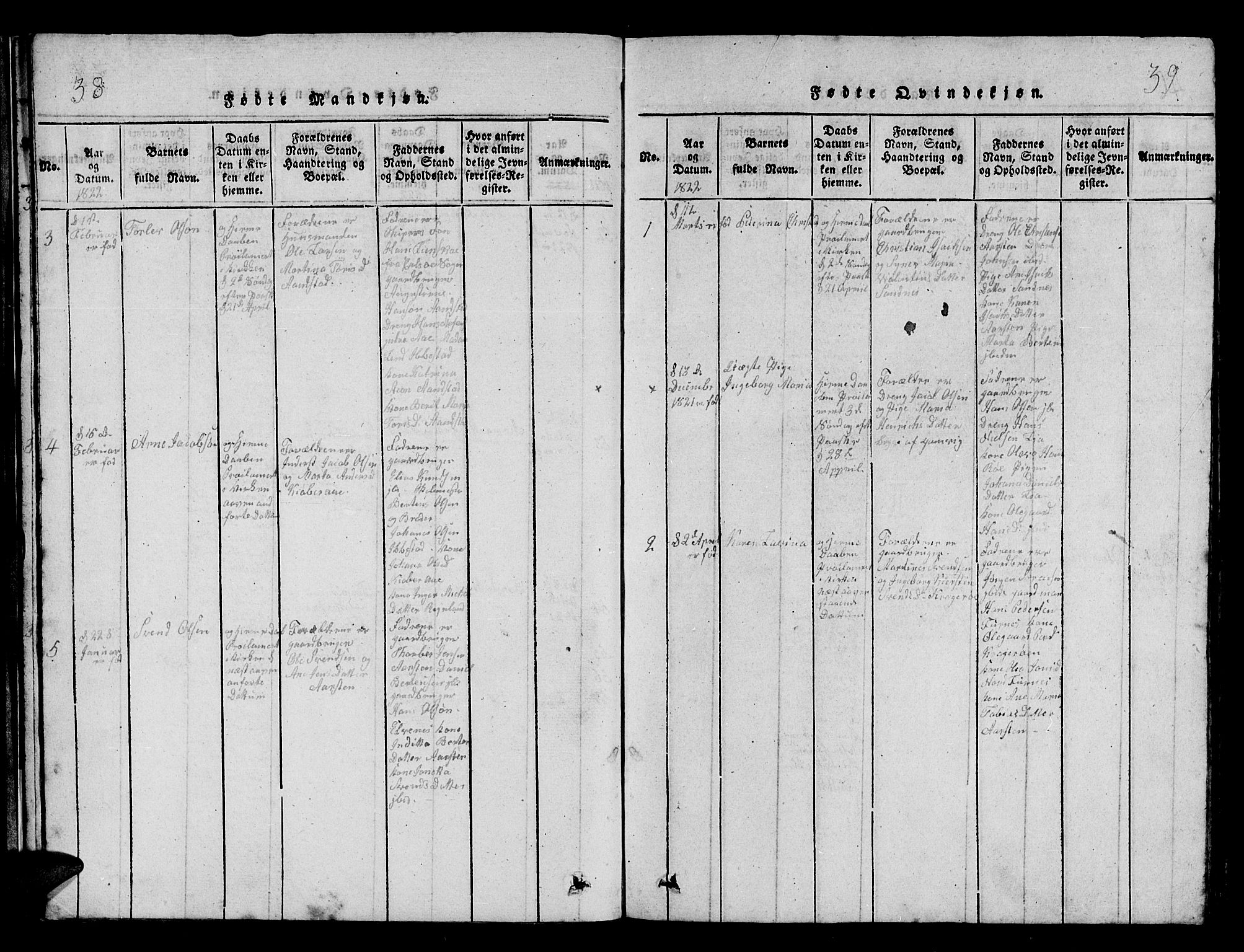 Ibestad sokneprestembete, AV/SATØ-S-0077/H/Ha/Hab/L0002klokker: Parish register (copy) no. 2, 1821-1833, p. 38-39