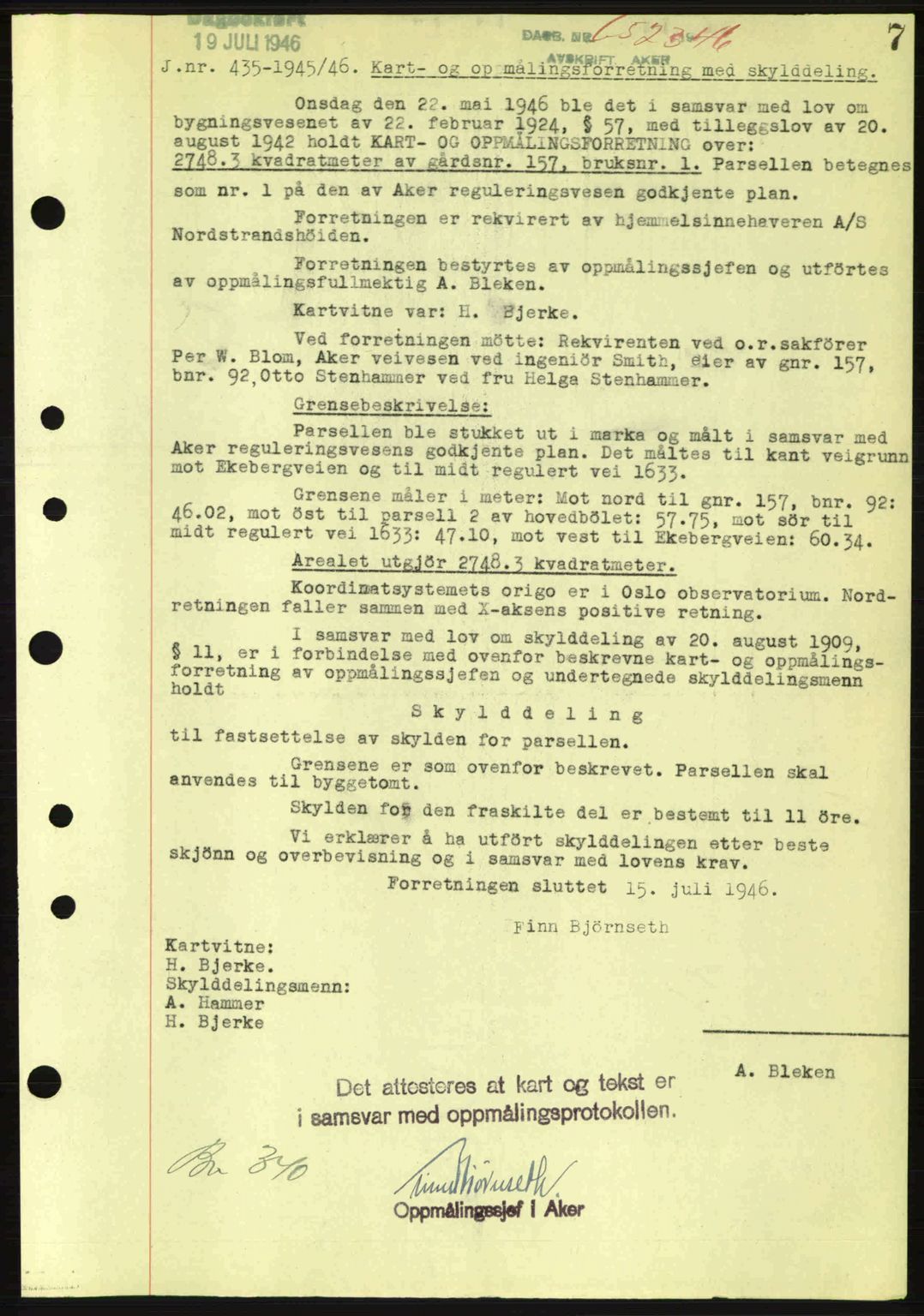 Aker herredsskriveri, AV/SAO-A-10896/G/Gb/Gba/Gbab/L0070: Mortgage book no. A190, 1946-1946, Diary no: : 6523/1946