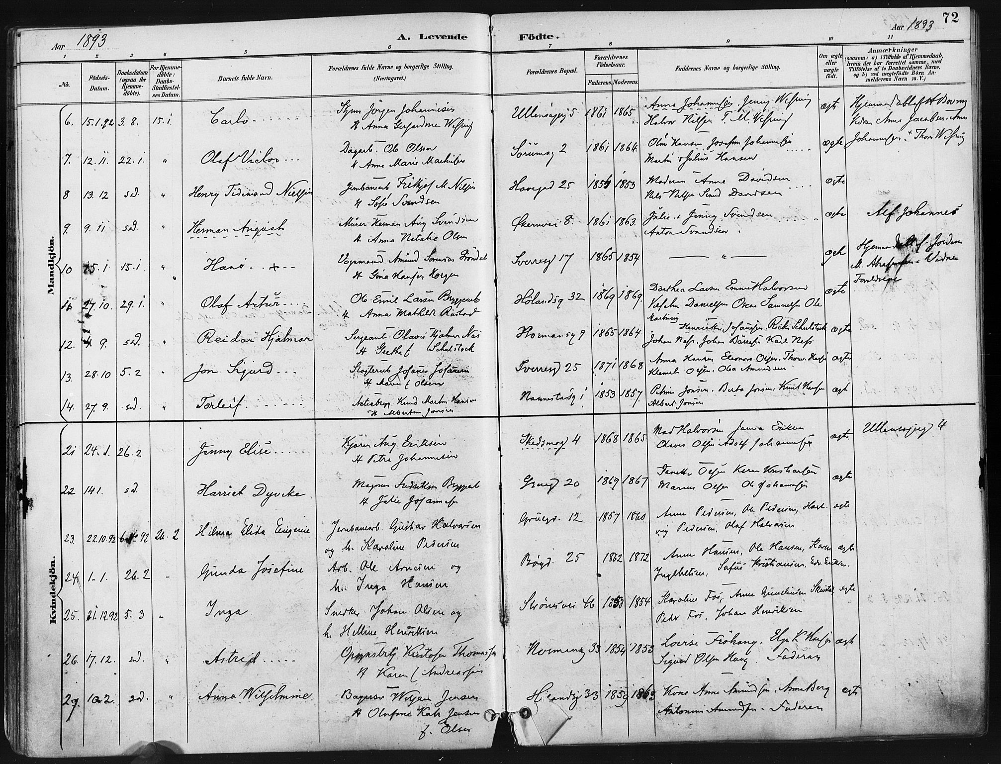 Kampen prestekontor Kirkebøker, AV/SAO-A-10853/F/Fa/L0005: Parish register (official) no. I 5, 1890-1902, p. 72