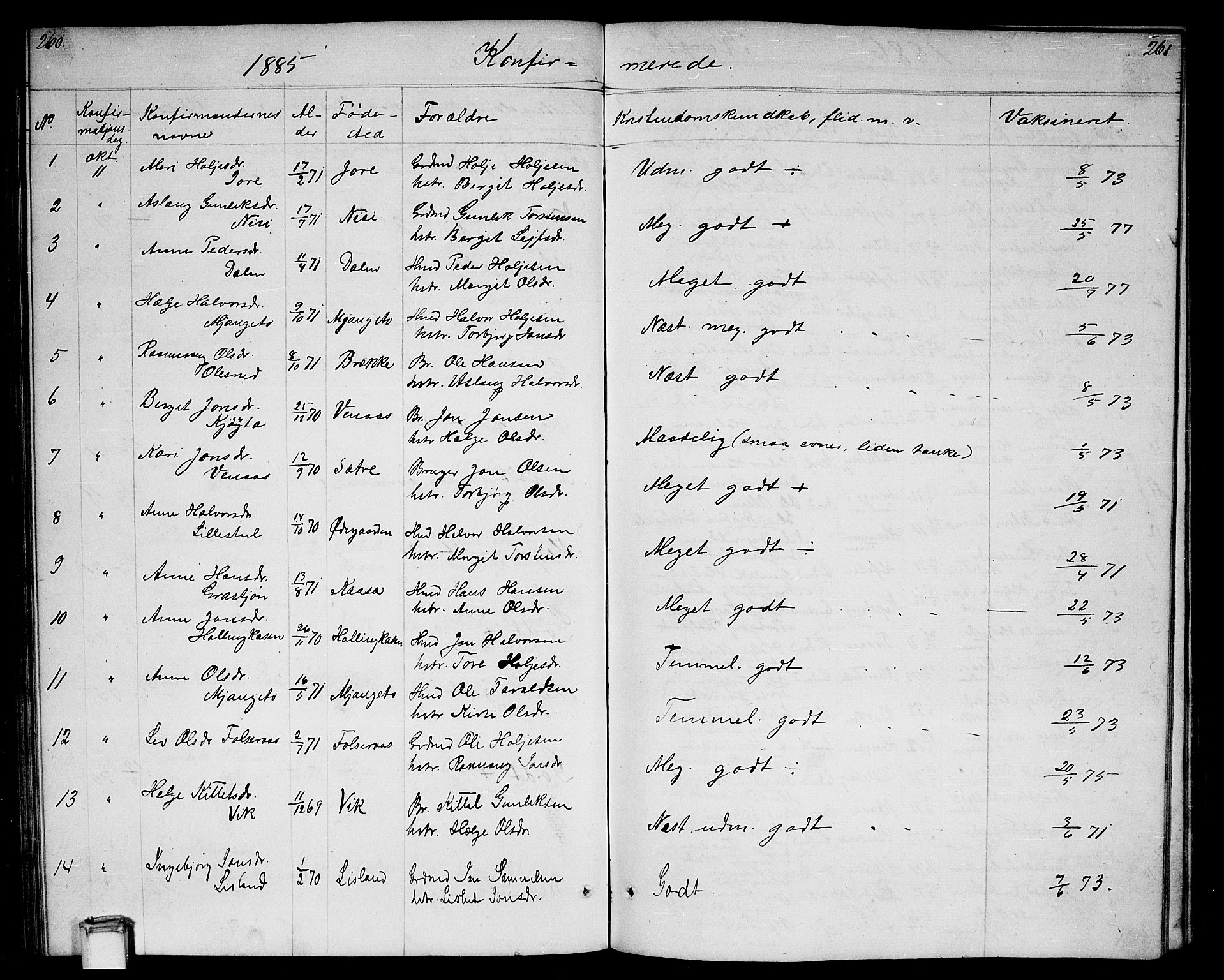 Gransherad kirkebøker, SAKO/A-267/G/Ga/L0002: Parish register (copy) no. I 2, 1854-1886, p. 260-261