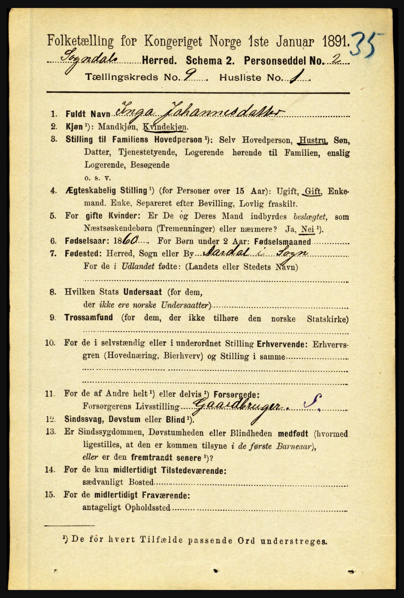 RA, 1891 census for 1420 Sogndal, 1891, p. 3682