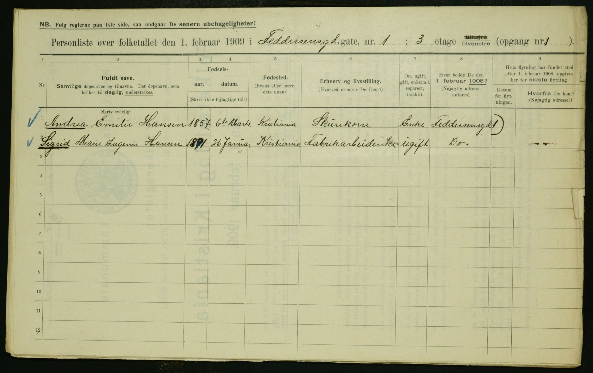 OBA, Municipal Census 1909 for Kristiania, 1909, p. 21631