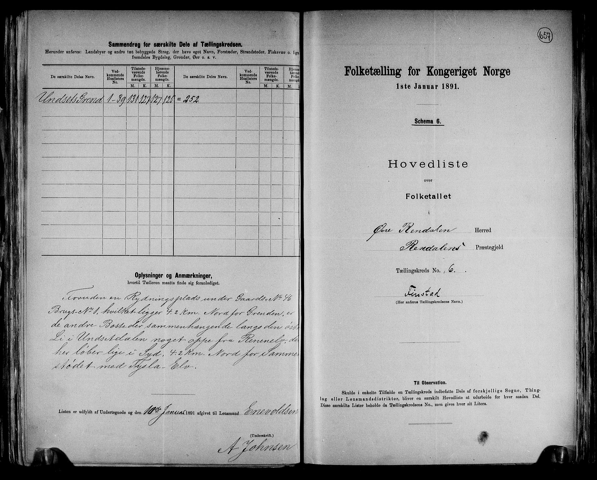 RA, 1891 census for 0433 Øvre Rendal, 1891, p. 13