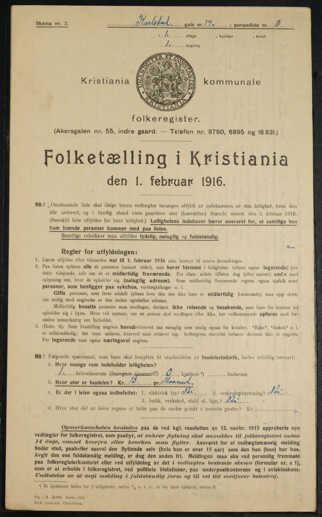 OBA, Municipal Census 1916 for Kristiania, 1916, p. 50220