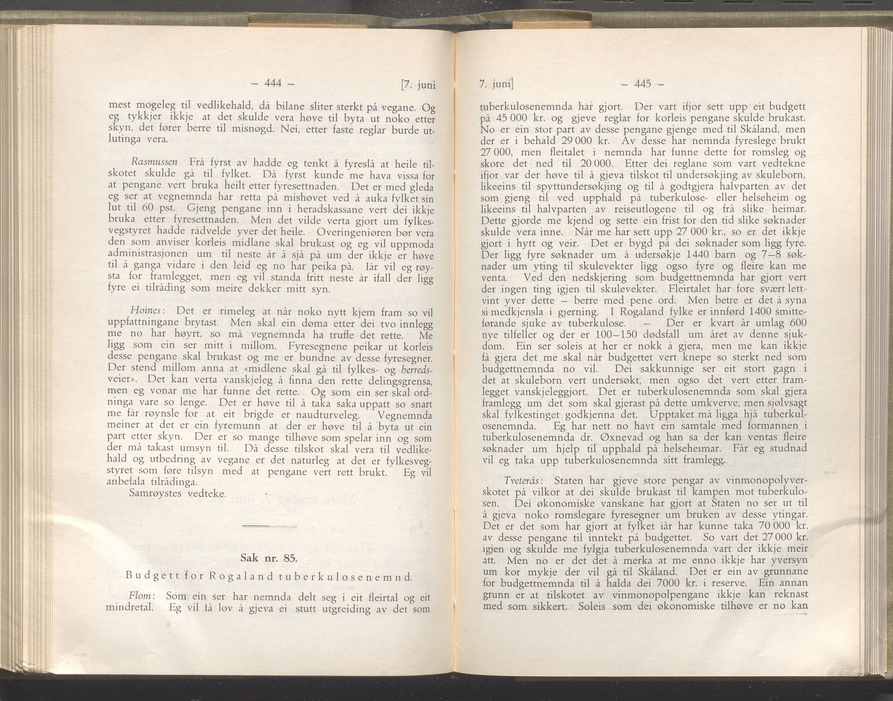 Rogaland fylkeskommune - Fylkesrådmannen , IKAR/A-900/A/Aa/Aaa/L0051: Møtebok , 1932, p. 444-445