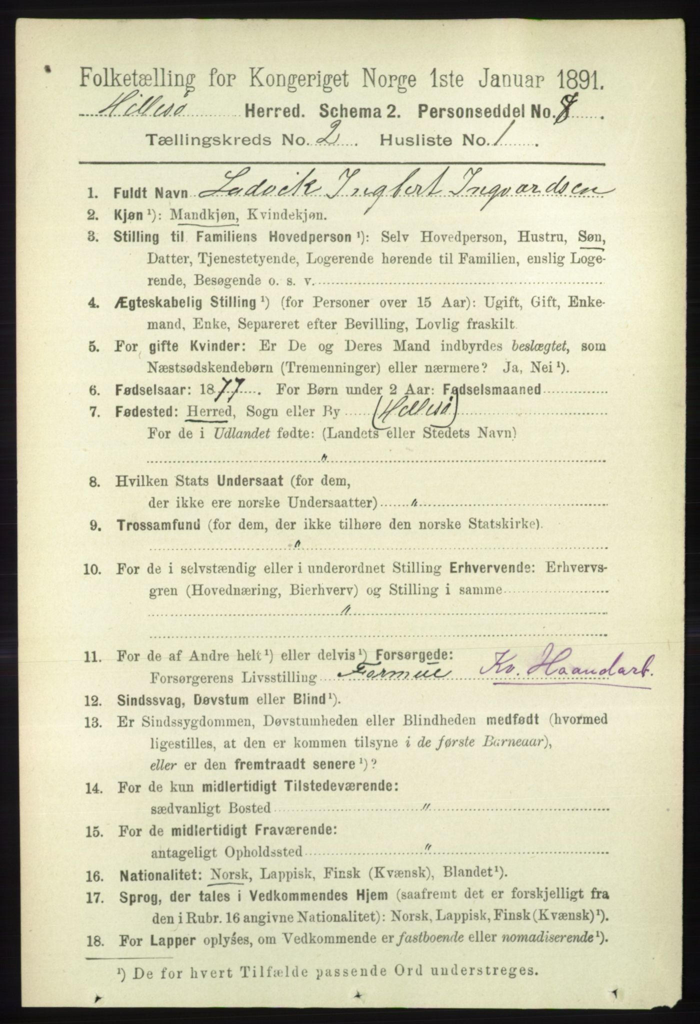 RA, 1891 census for 1930 Hillesøy, 1891, p. 636