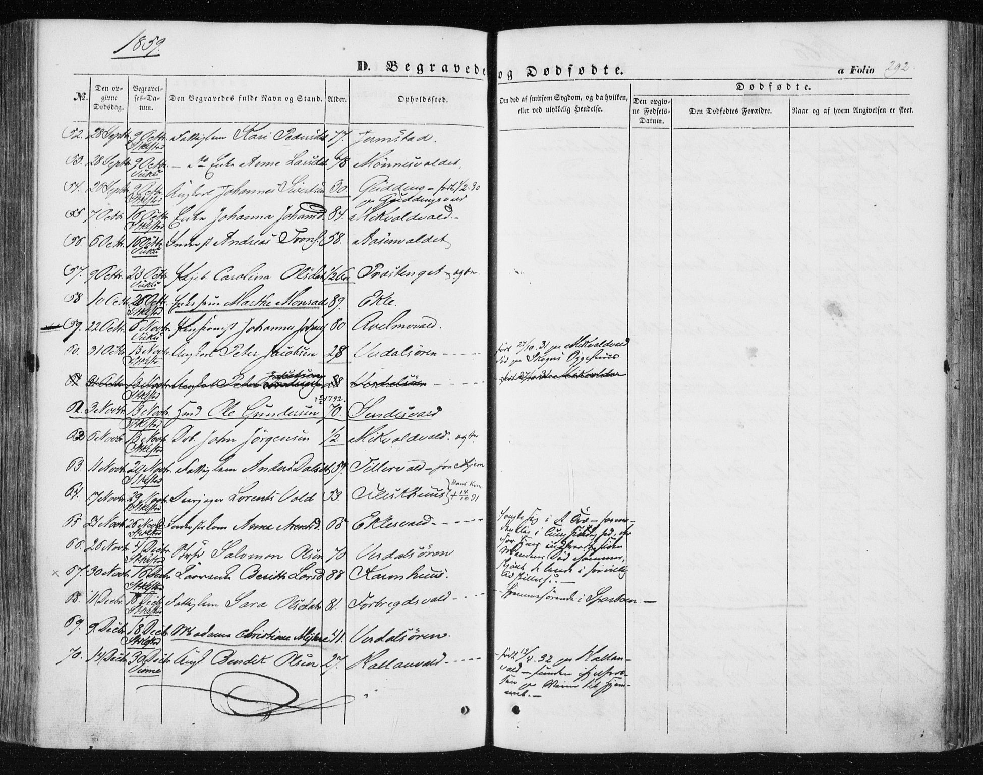 Ministerialprotokoller, klokkerbøker og fødselsregistre - Nord-Trøndelag, SAT/A-1458/723/L0240: Parish register (official) no. 723A09, 1852-1860, p. 292