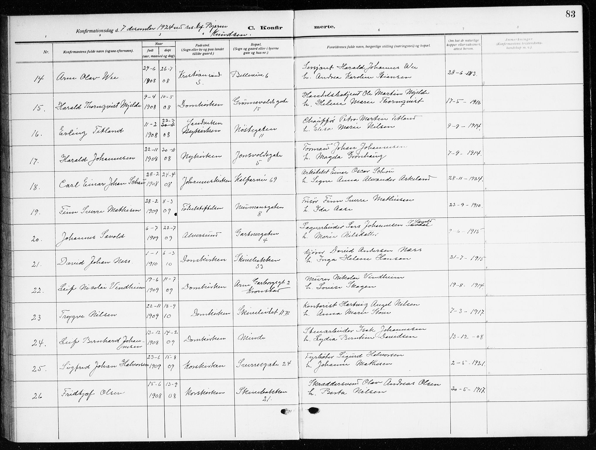 Domkirken sokneprestembete, AV/SAB-A-74801/H/Haa/L0032: Parish register (official) no. C 7, 1915-1930, p. 83