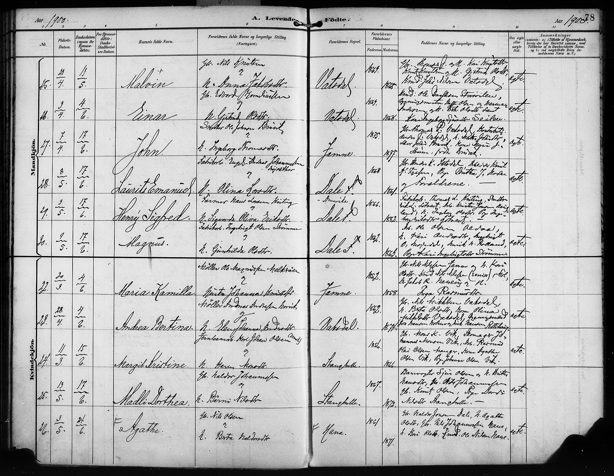 Bruvik Sokneprestembete, SAB/A-74701/H/Haa: Parish register (official) no. B 2, 1893-1903, p. 78