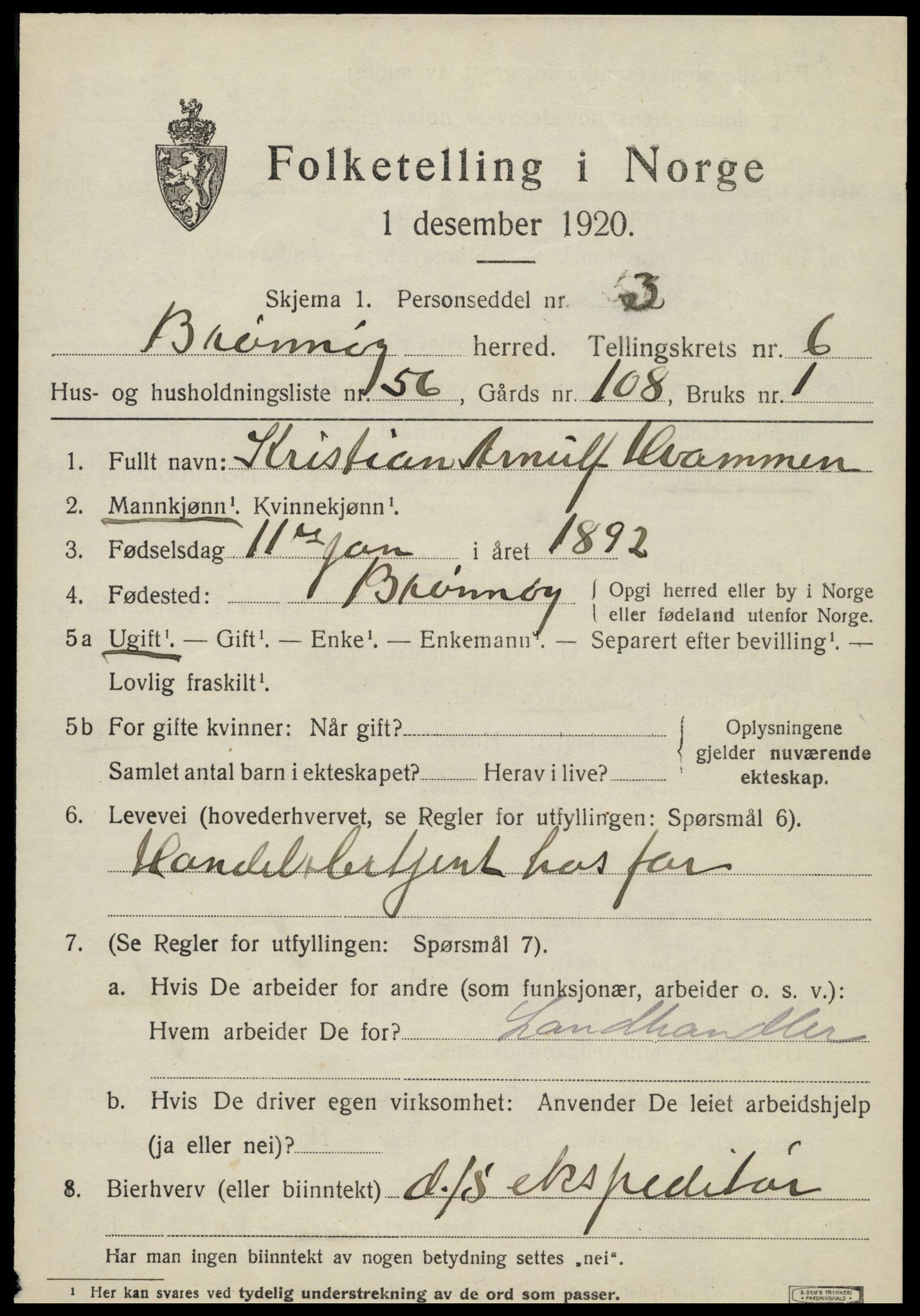 SAT, 1920 census for Brønnøy, 1920, p. 5034