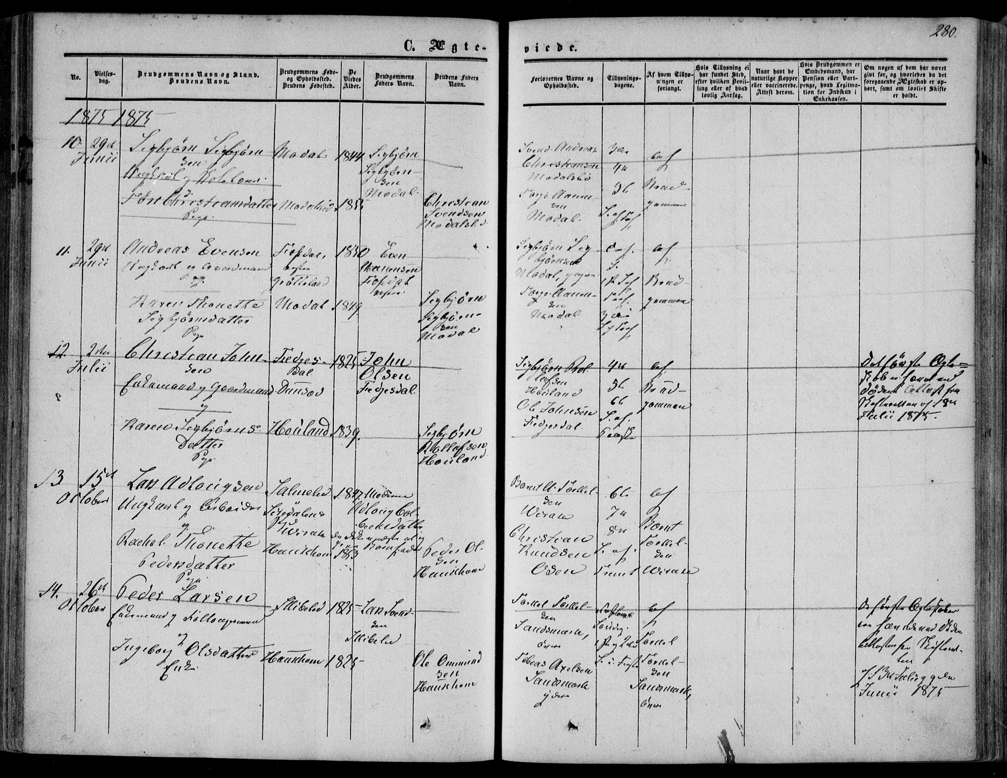 Bakke sokneprestkontor, AV/SAK-1111-0002/F/Fa/Faa/L0006: Parish register (official) no. A 6, 1855-1877, p. 280