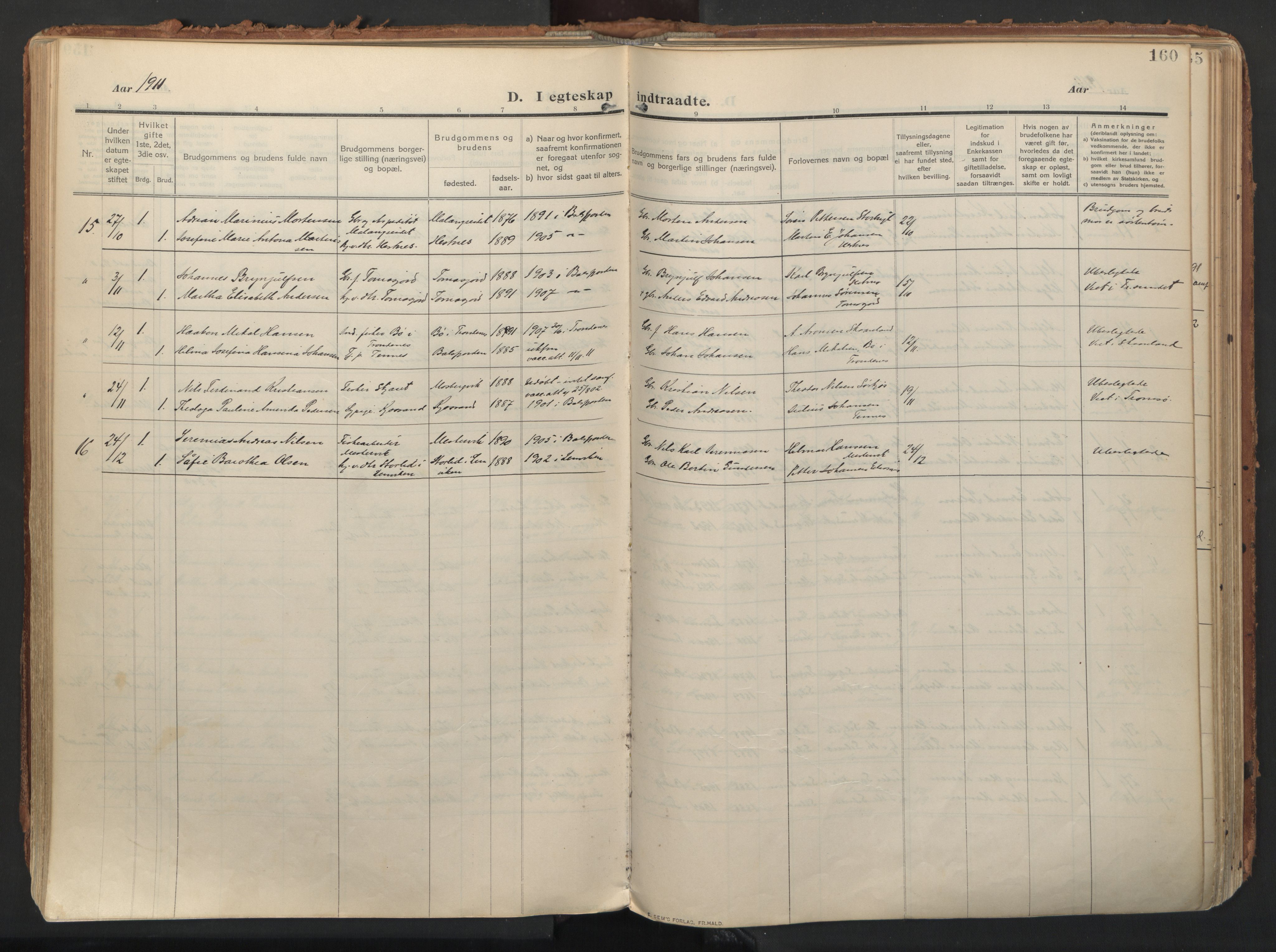 Balsfjord sokneprestembete, SATØ/S-1303/G/Ga/L0009kirke: Parish register (official) no. 9, 1909-1921, p. 160