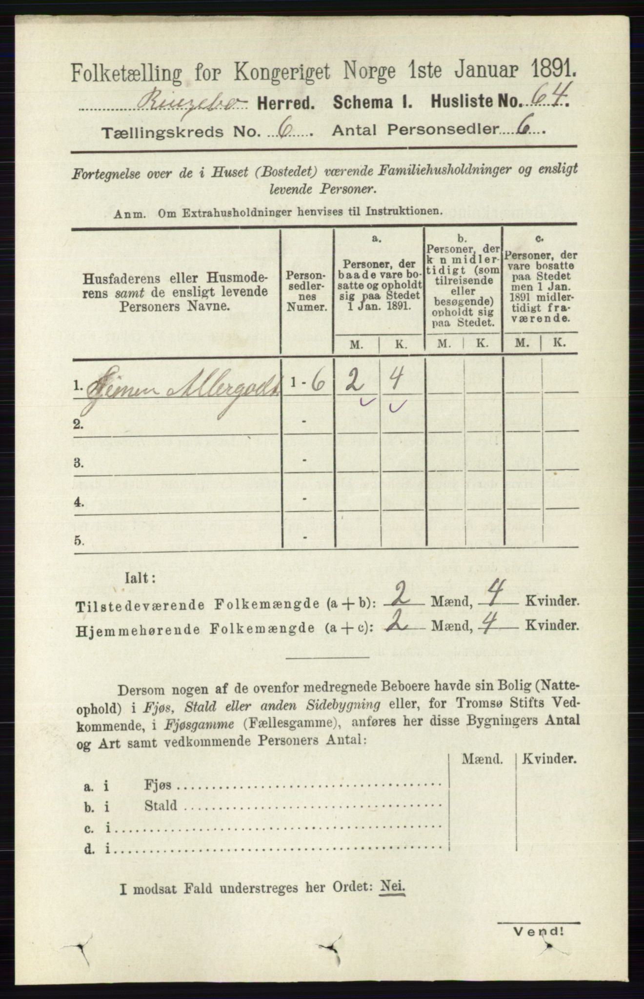 RA, 1891 census for 0520 Ringebu, 1891, p. 2427