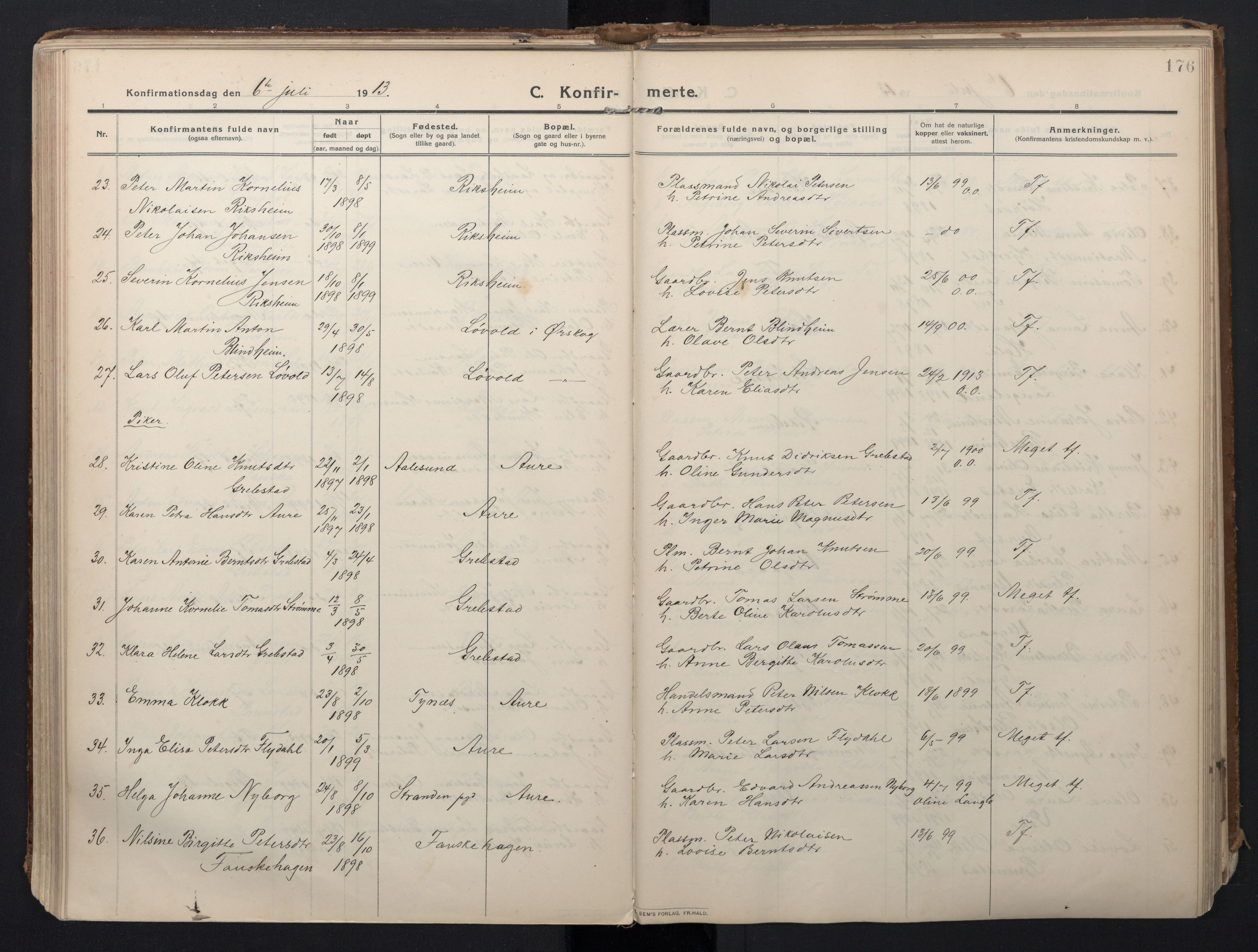 Ministerialprotokoller, klokkerbøker og fødselsregistre - Møre og Romsdal, AV/SAT-A-1454/523/L0337: Parish register (official) no. 523A04, 1911-1929, p. 176