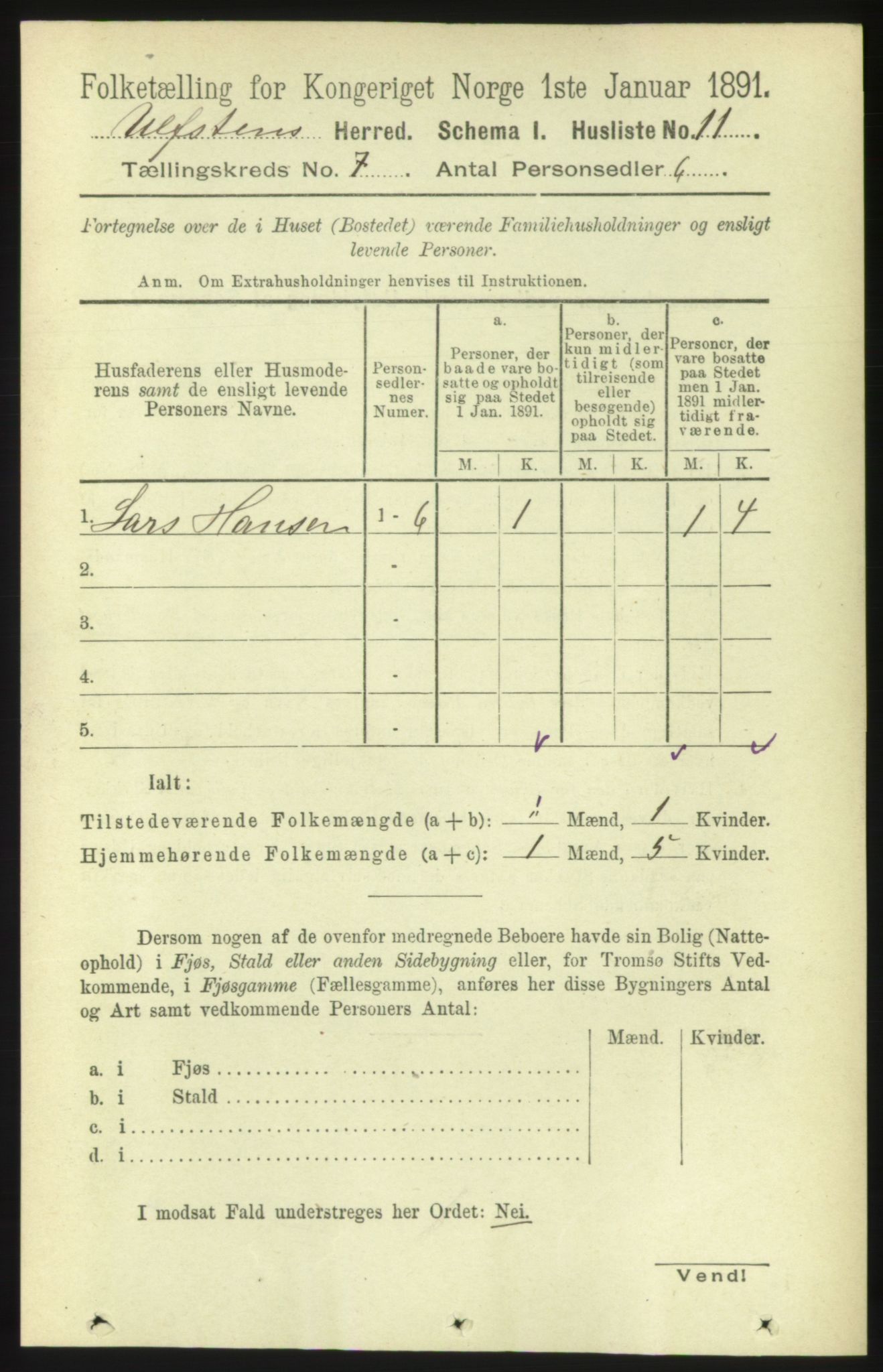 RA, 1891 census for 1516 Ulstein, 1891, p. 2129