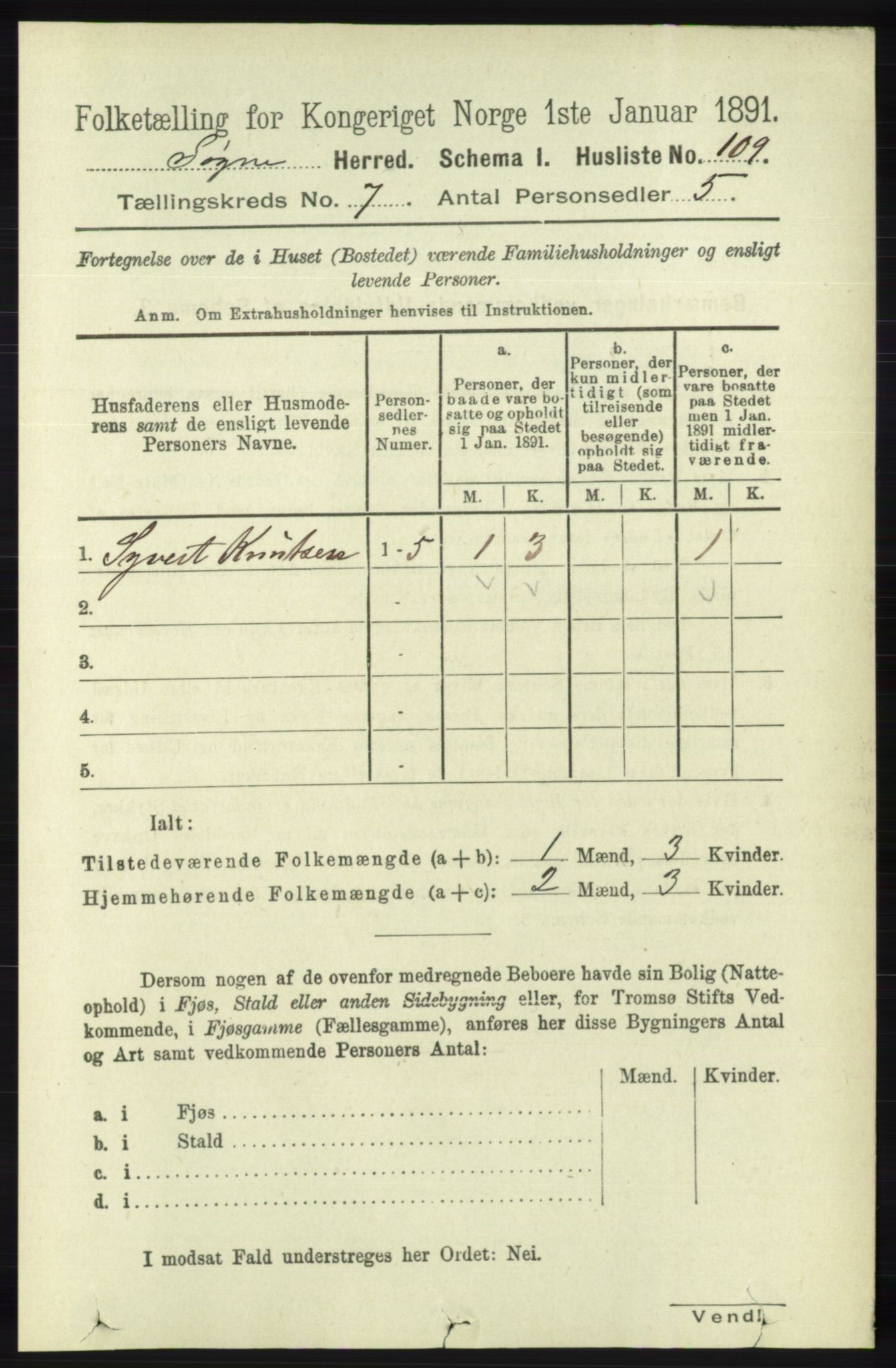 RA, 1891 census for 1018 Søgne, 1891, p. 1532