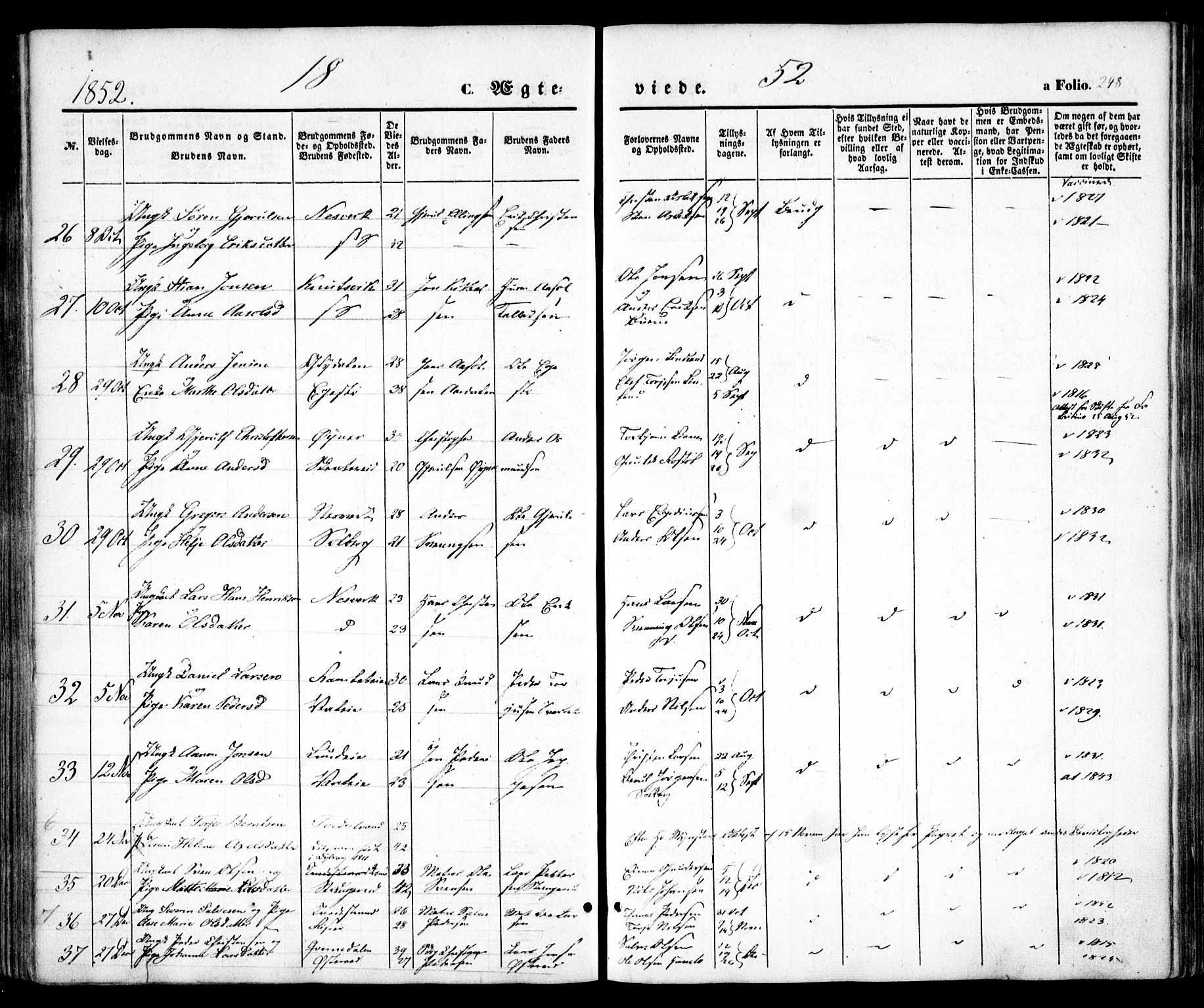 Holt sokneprestkontor, SAK/1111-0021/F/Fa/L0008: Parish register (official) no. A 8, 1849-1860, p. 248