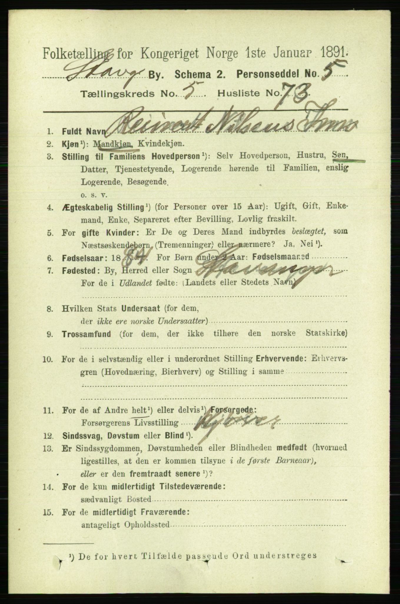 RA, 1891 census for 1103 Stavanger, 1891, p. 9707