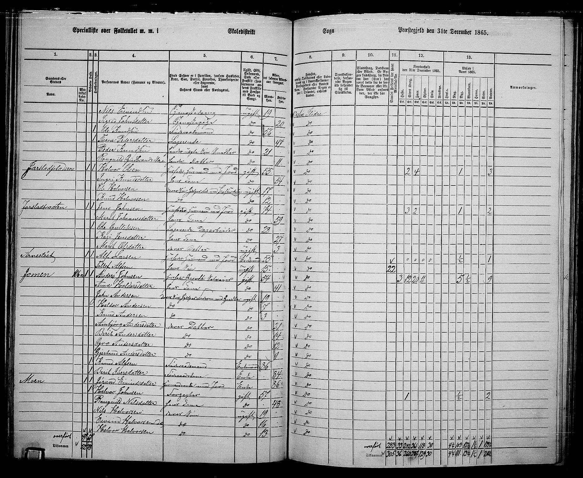 RA, 1865 census for Vestre Slidre, 1865, p. 67