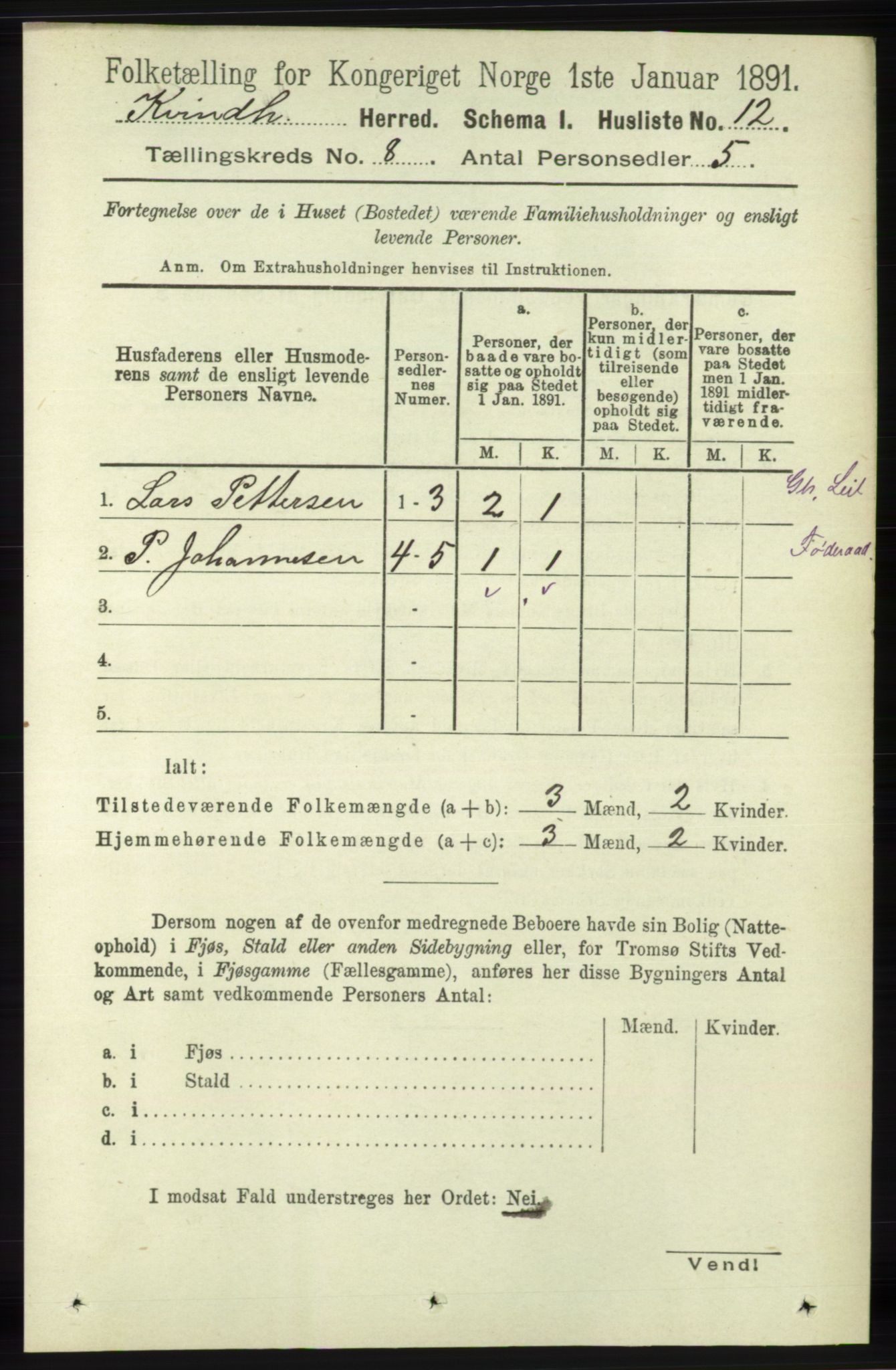 RA, 1891 census for 1224 Kvinnherad, 1891, p. 2933