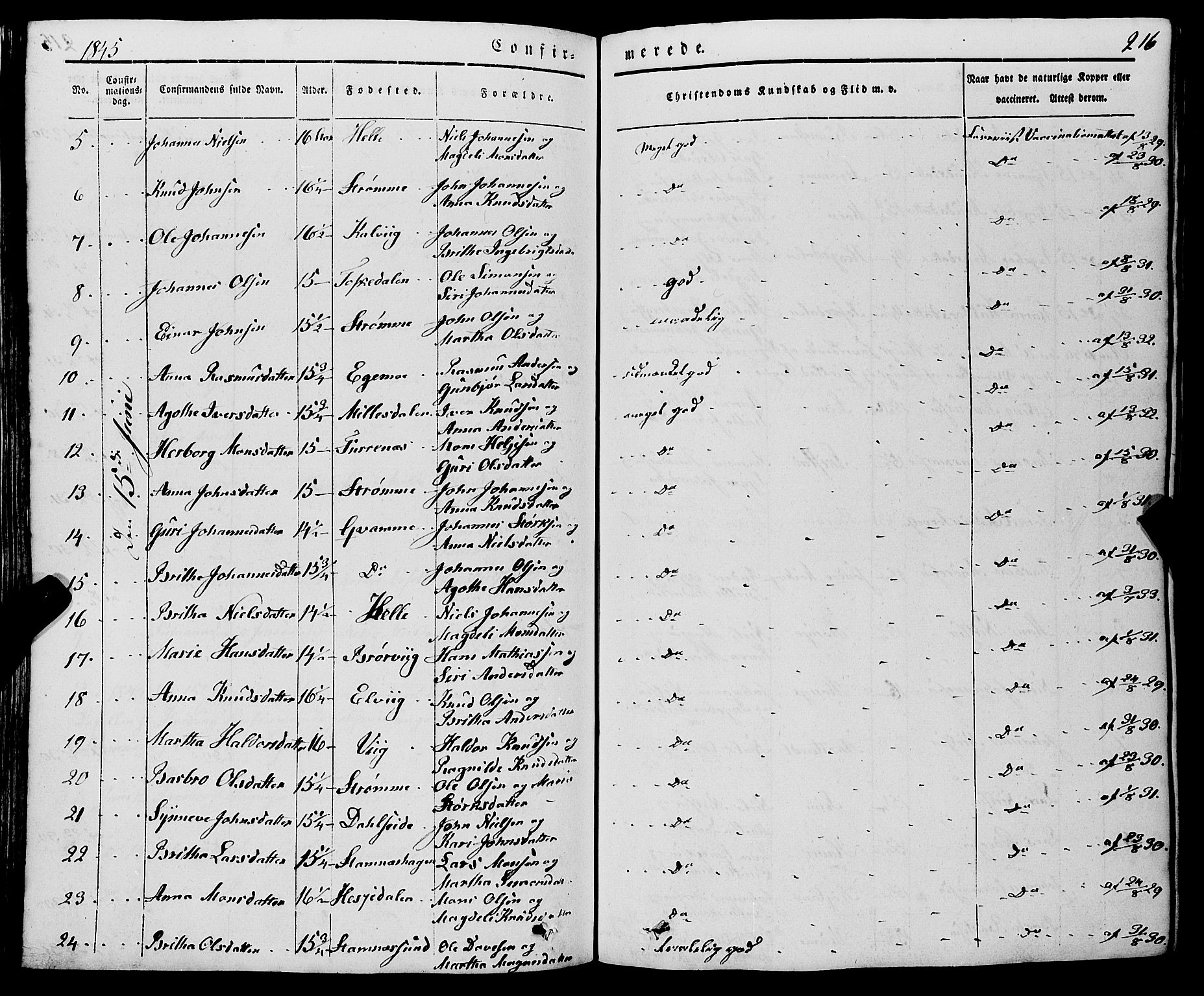 Haus sokneprestembete, AV/SAB-A-75601/H/Haa: Parish register (official) no. A 15, 1838-1847, p. 216