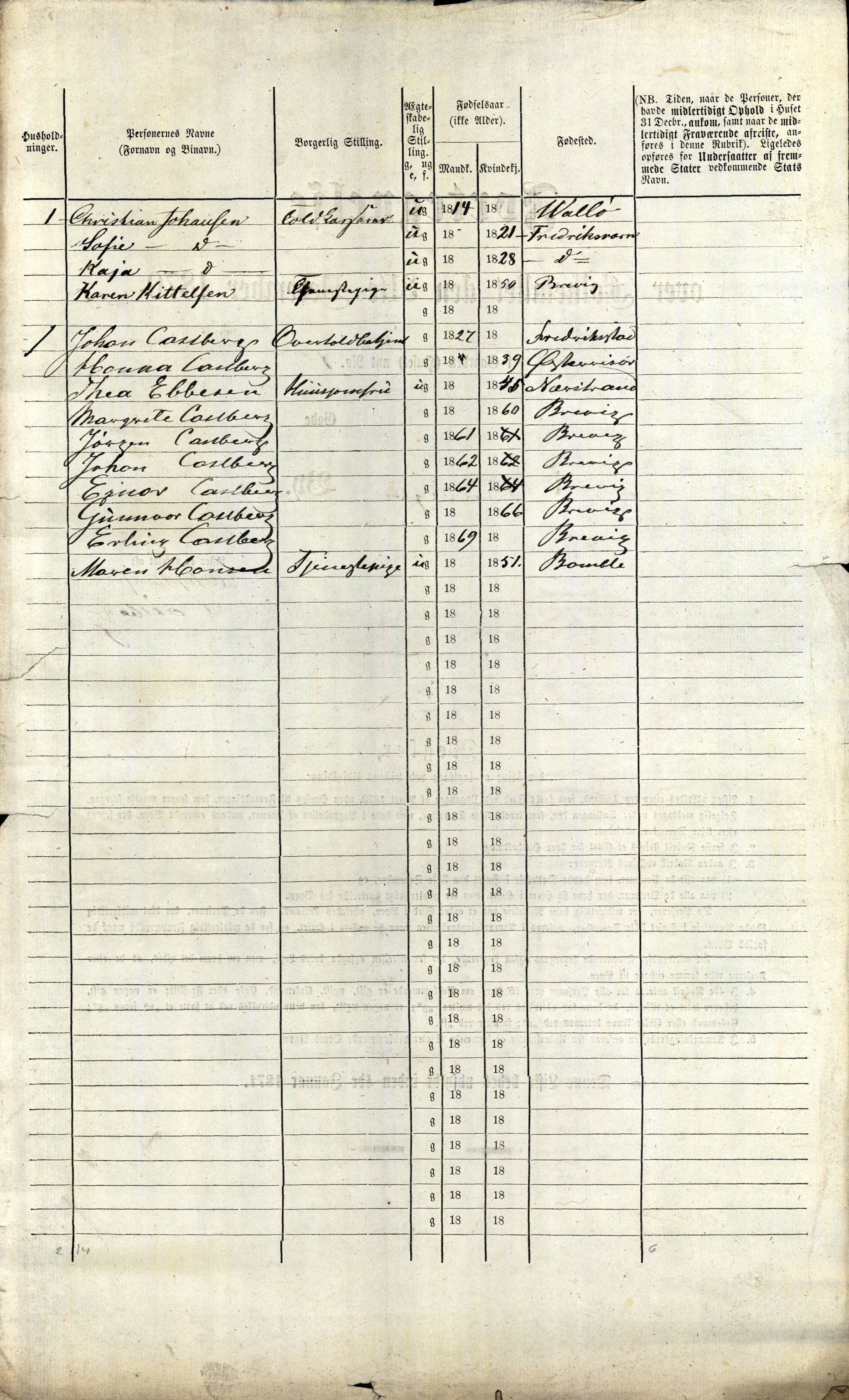 RA, 1870 census for 0804 Brevik, 1870, p. 3