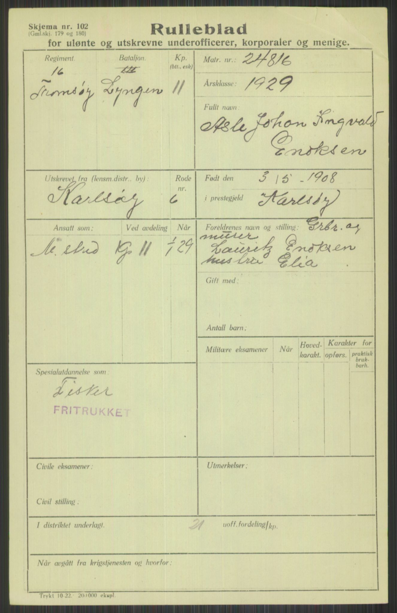 Forsvaret, Troms infanteriregiment nr. 16, AV/RA-RAFA-3146/P/Pa/L0013/0004: Rulleblad / Rulleblad for regimentets menige mannskaper, årsklasse 1929, 1929, p. 235