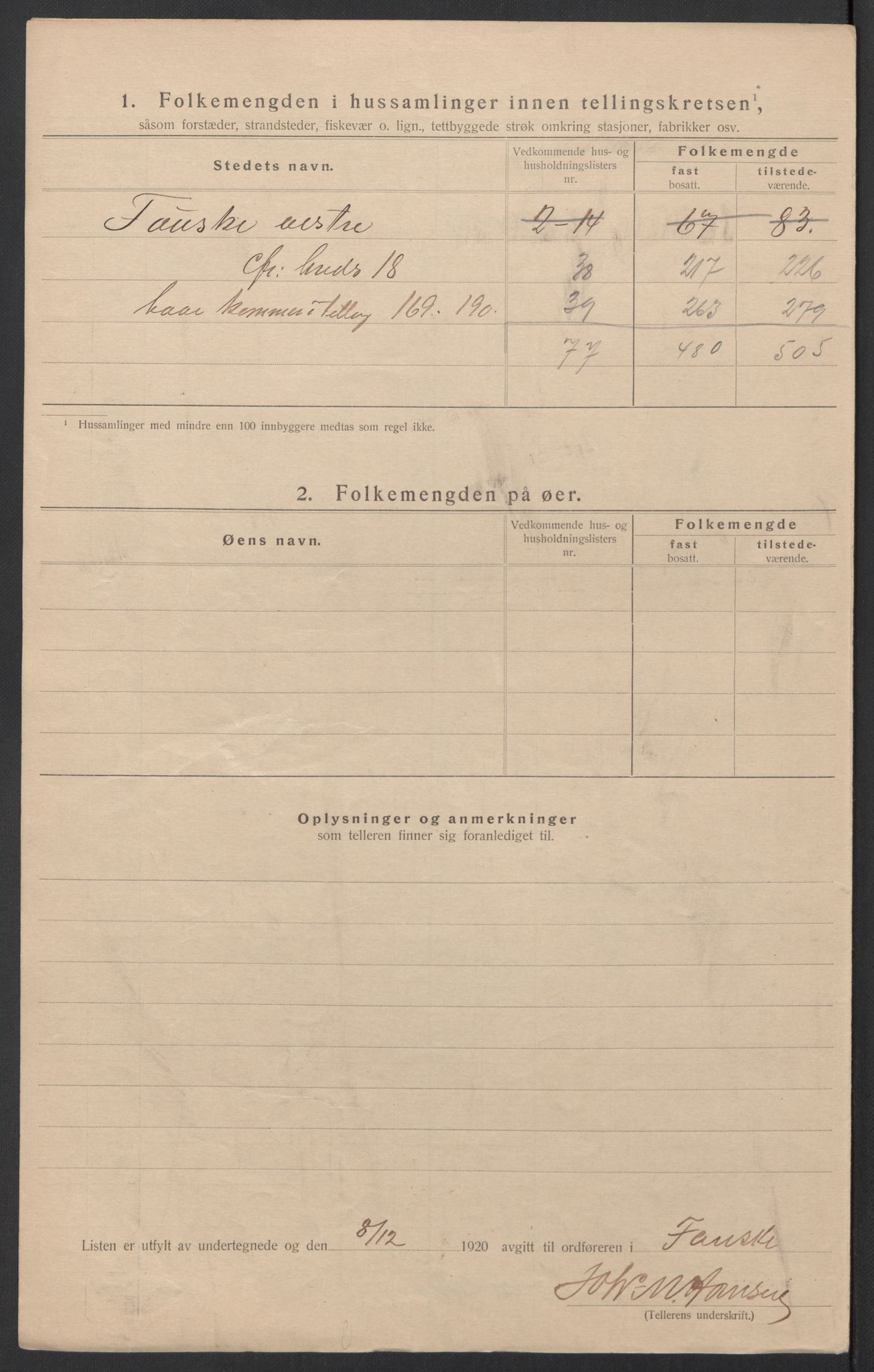 SAT, 1920 census for Fauske, 1920, p. 62