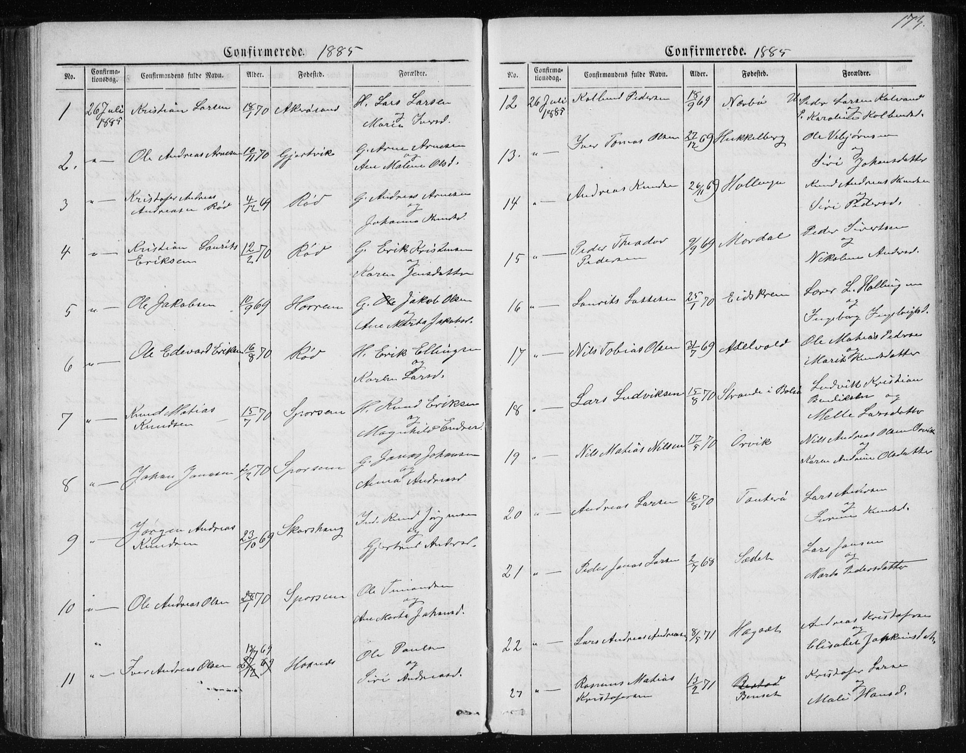 Ministerialprotokoller, klokkerbøker og fødselsregistre - Møre og Romsdal, SAT/A-1454/560/L0724: Parish register (copy) no. 560C01, 1867-1892, p. 173