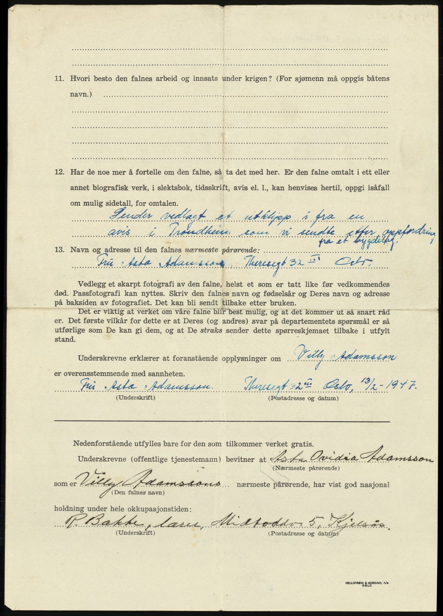 Sosialdepartementet, Våre Falne, AV/RA-S-1708/E/Ee/L0025: Personmapper: Abelsen 01 - Amundsen, H. 65, 1945-1951, p. 394