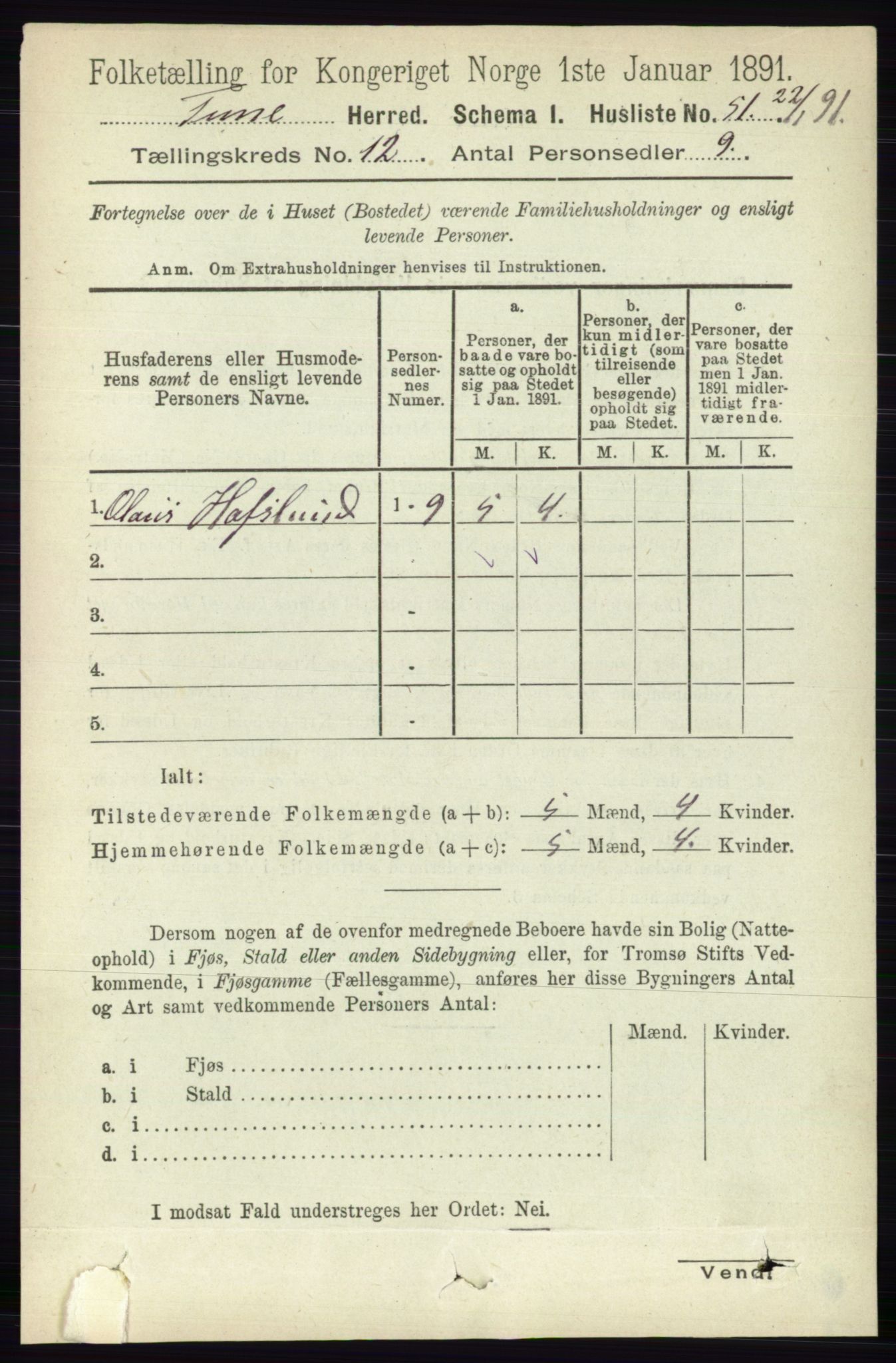 RA, 1891 census for 0130 Tune, 1891, p. 7212