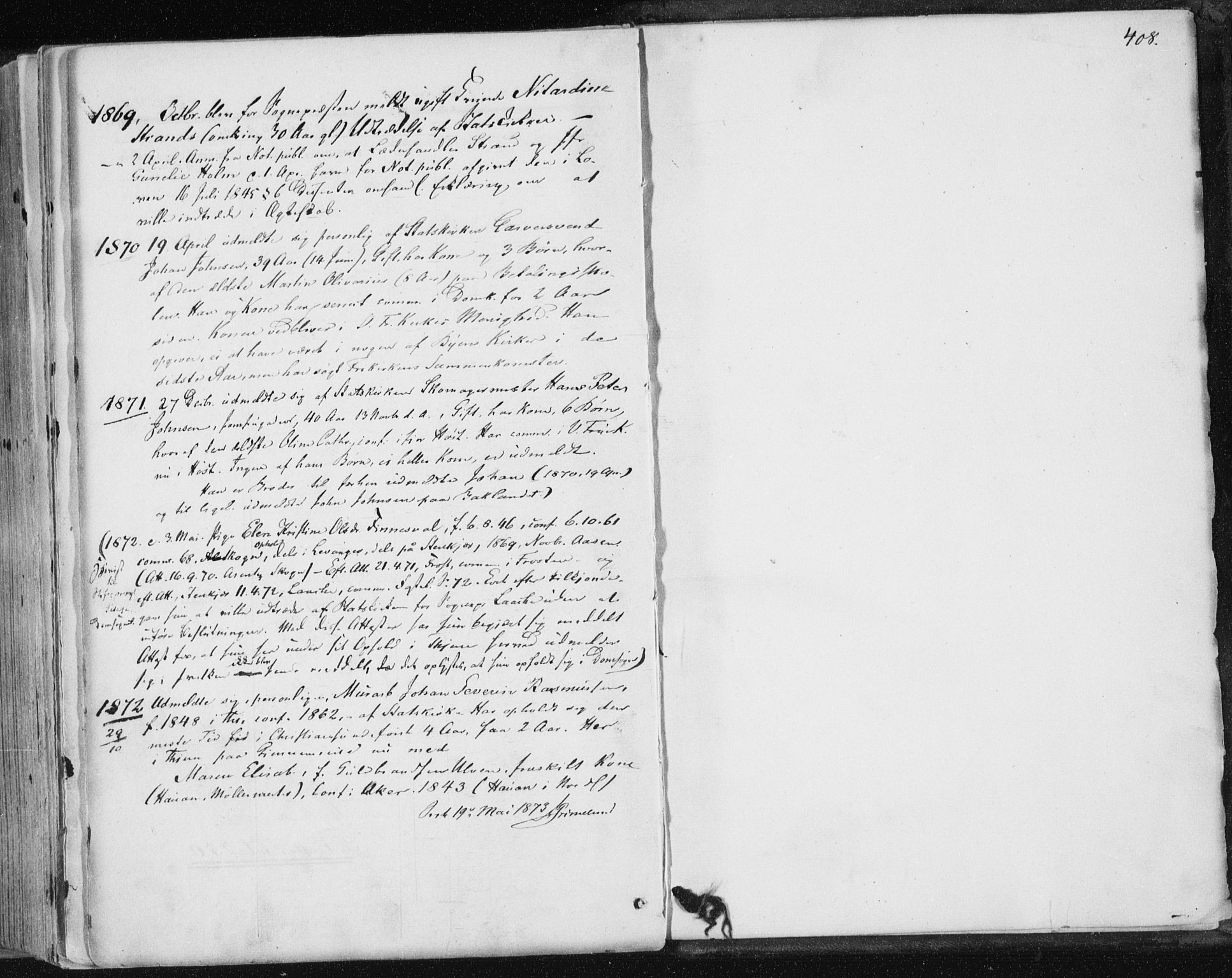 Ministerialprotokoller, klokkerbøker og fødselsregistre - Sør-Trøndelag, SAT/A-1456/602/L0115: Parish register (official) no. 602A13, 1860-1872, p. 408